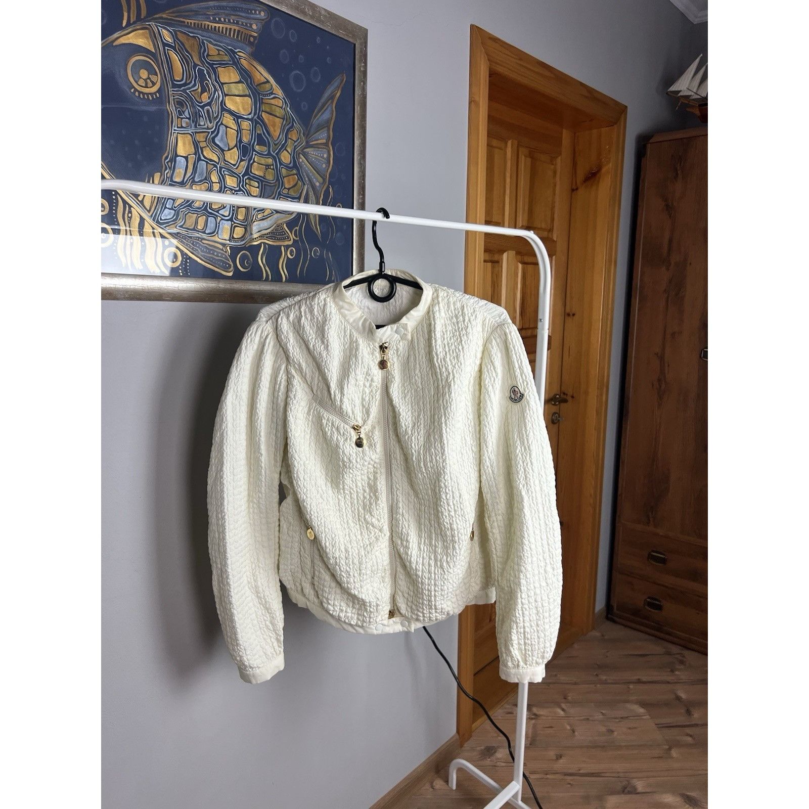 Moncler Moncler Marguerite Perforated Beige Women`s Bomber Jacket Si Size XS / US 0-2 / IT 36-38 - 4 Thumbnail