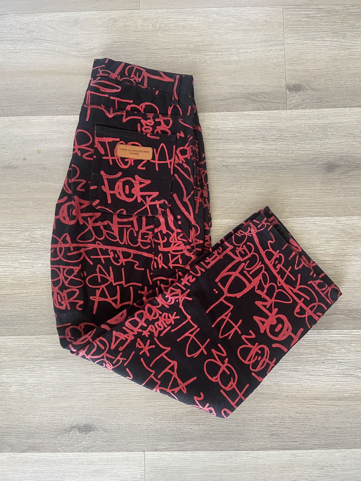 Pre-owned Comme Des Garcons X Supreme Cdg Canvas Painter Pants Fw18 Work Grafitti In Black