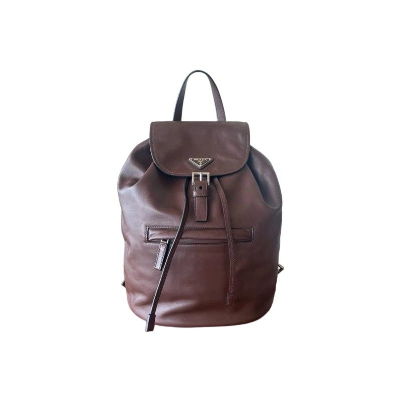 Prada Prada Brown Leather Triangle Logo Backpack ONE SIZE Size ONE SIZE - 1 Thumbnail