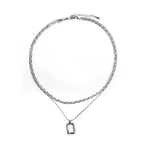 Other Square Cutout Pendant Double Layer Clavicle Chain Size ONE SIZE - 4 Thumbnail