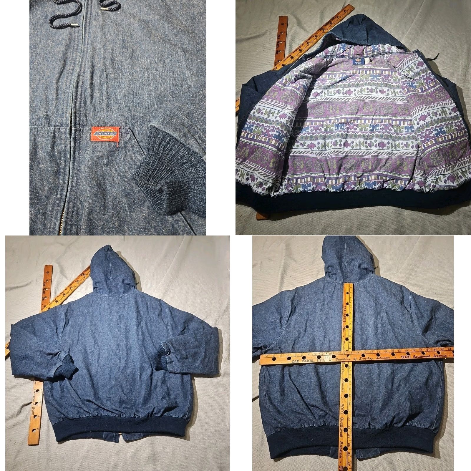Dickies VTG Dickies Jacket Mens XL Blue Denim Aztec Quilt Lined Hooded Workwear Coat Jacket Size US XL / EU 56 / 4 - 8 Thumbnail