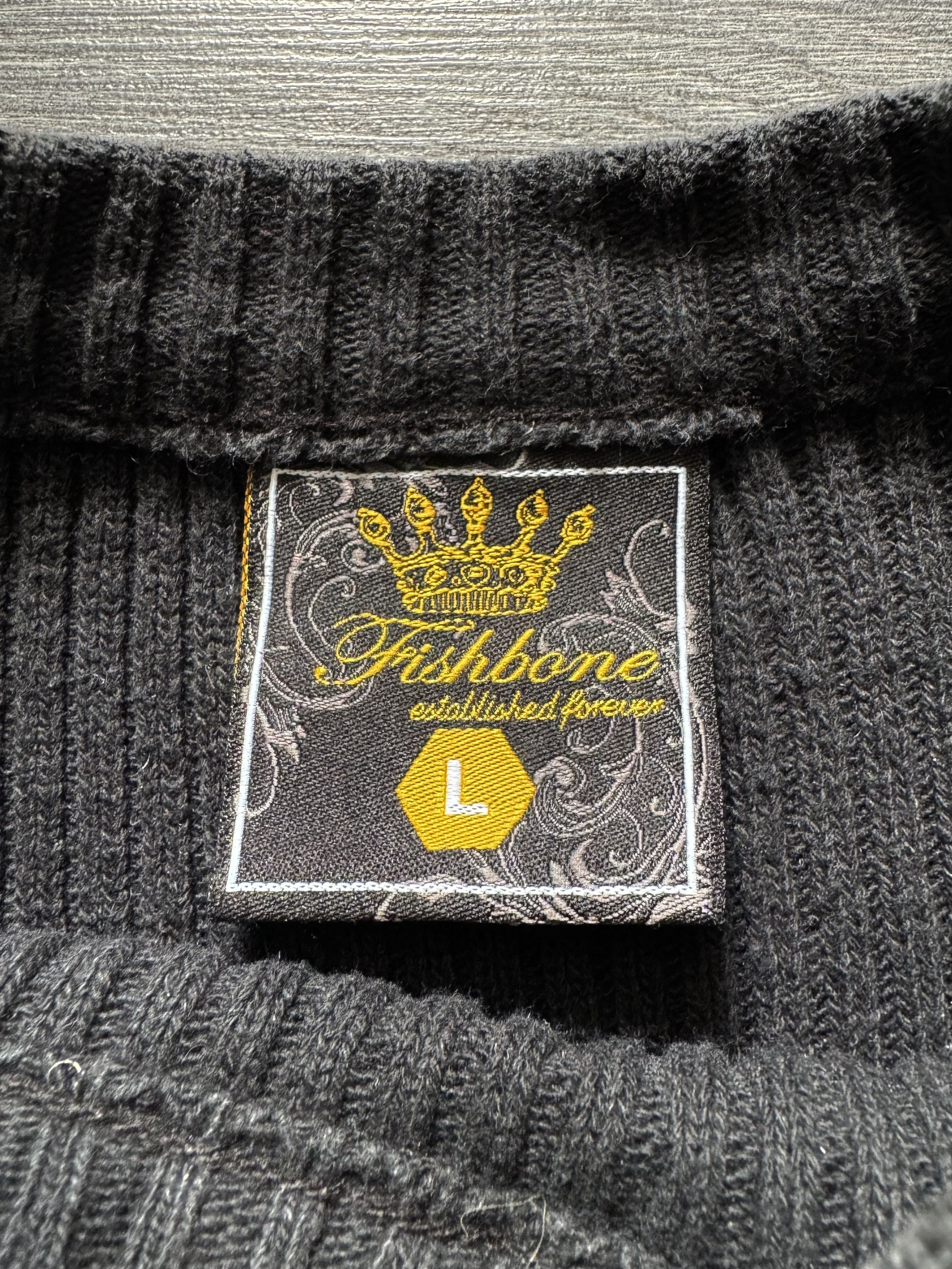 Japanese Brand Crazy Y2K Fishbone Skulls ribbed sweater affliction style Size US M / EU 48-50 / 2 - 6 Thumbnail