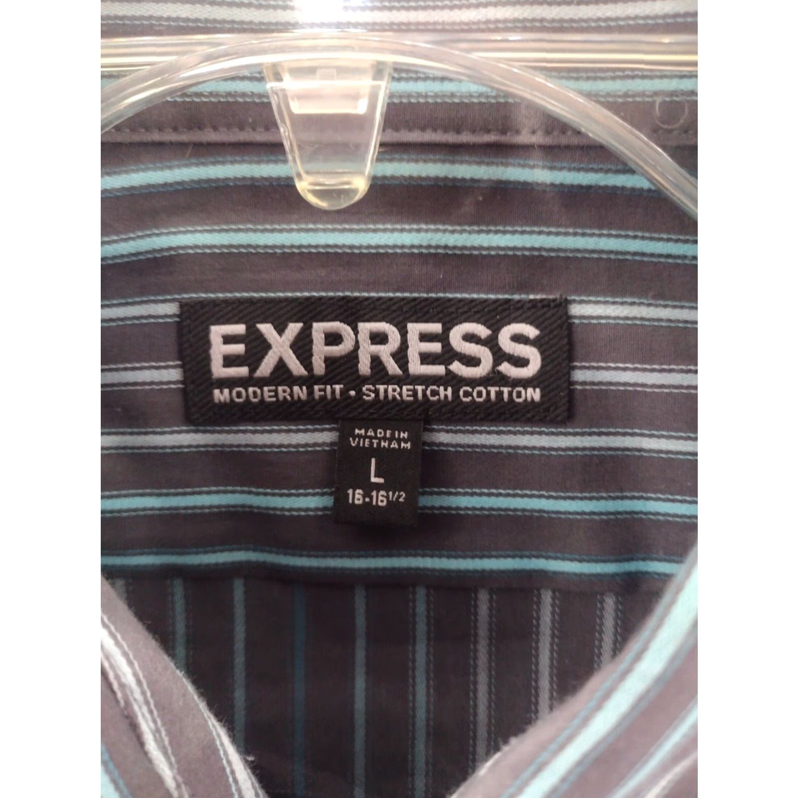 Express Express Mens Large Striped Long Sleeve Button Down Shirt Modern Fit Stretch Size US L / EU 52-54 / 3 - 4 Thumbnail