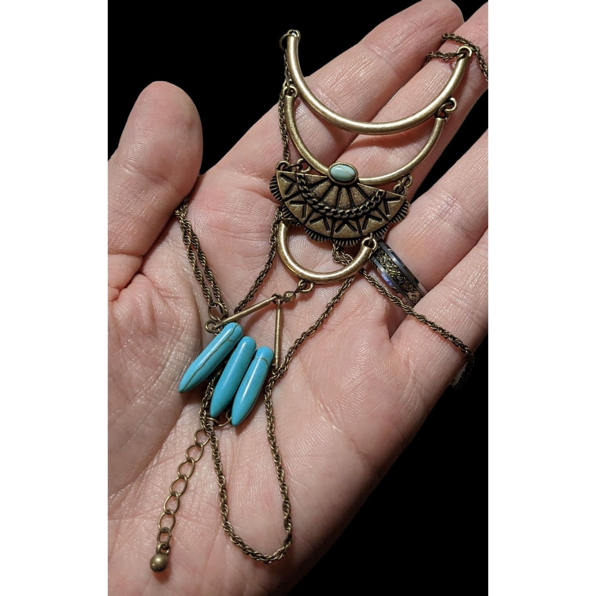 Other Southwestern Turquoise And Gold Pendant Necklace Size ONE SIZE - 3 Thumbnail