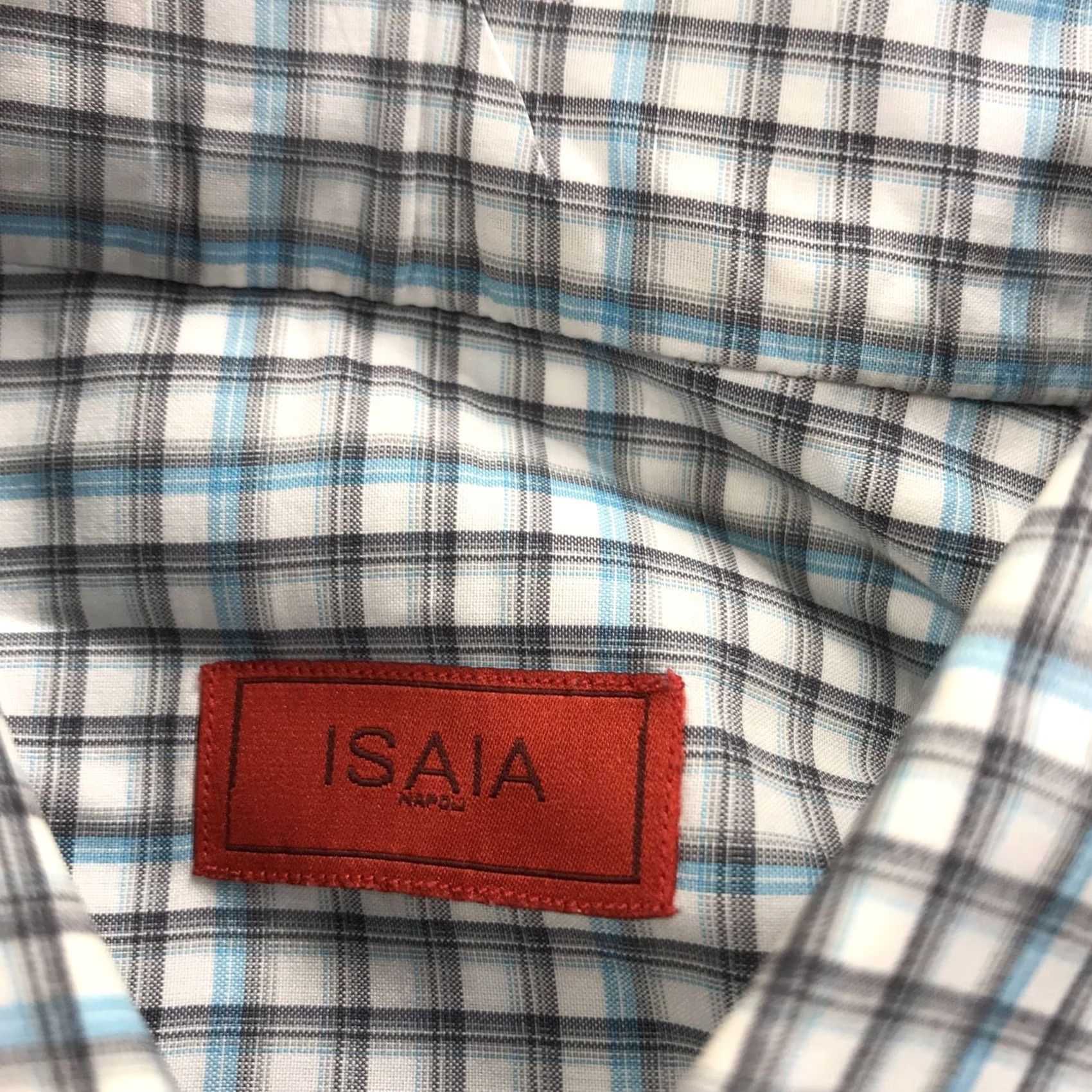 Isaia Isaia Napoli Shirt Mens 16 41 White Blue Check Italy Dress Designer Barrel N/A Size 42R - 4 Thumbnail