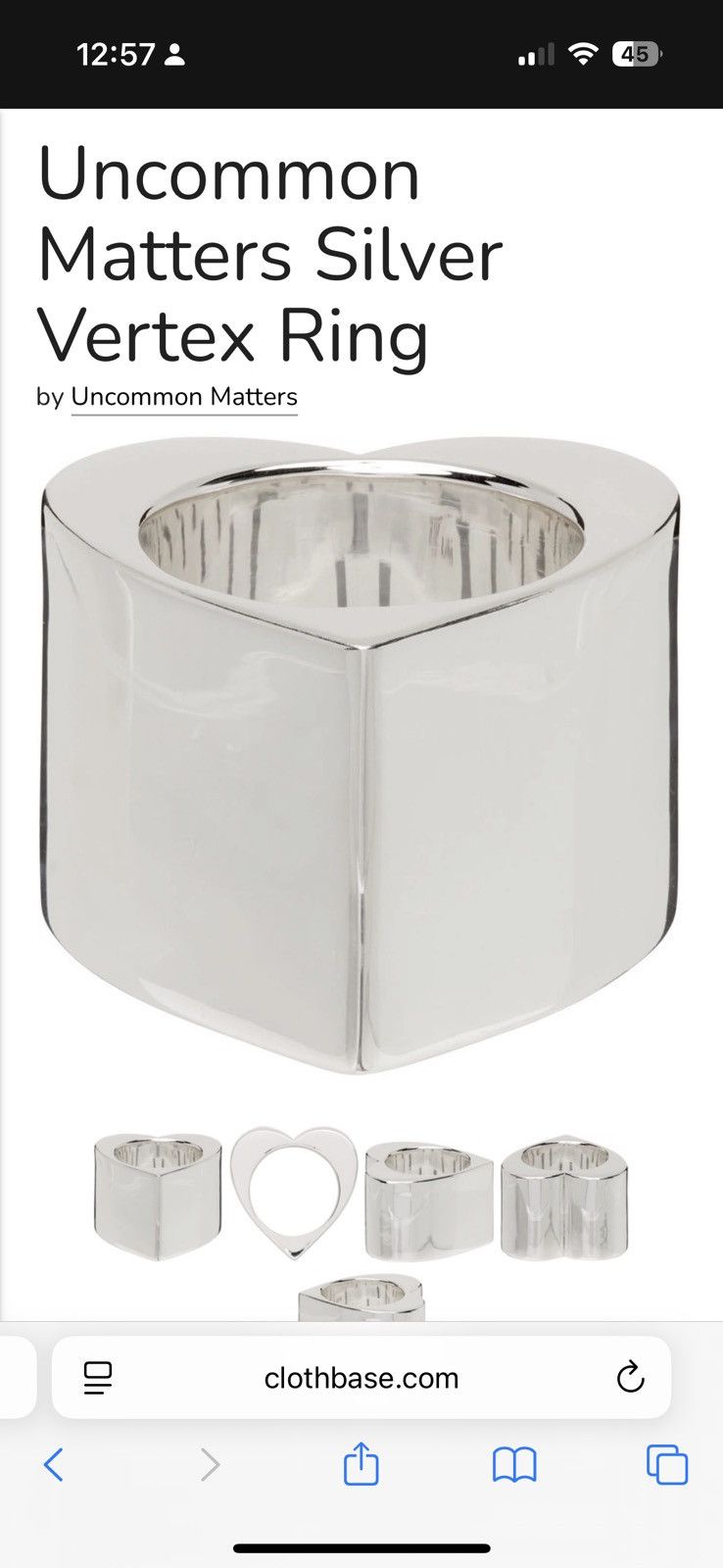 Other Uncommon Matters Silver Vertex 3D Heart Ring Size ONE SIZE - 2 Thumbnail