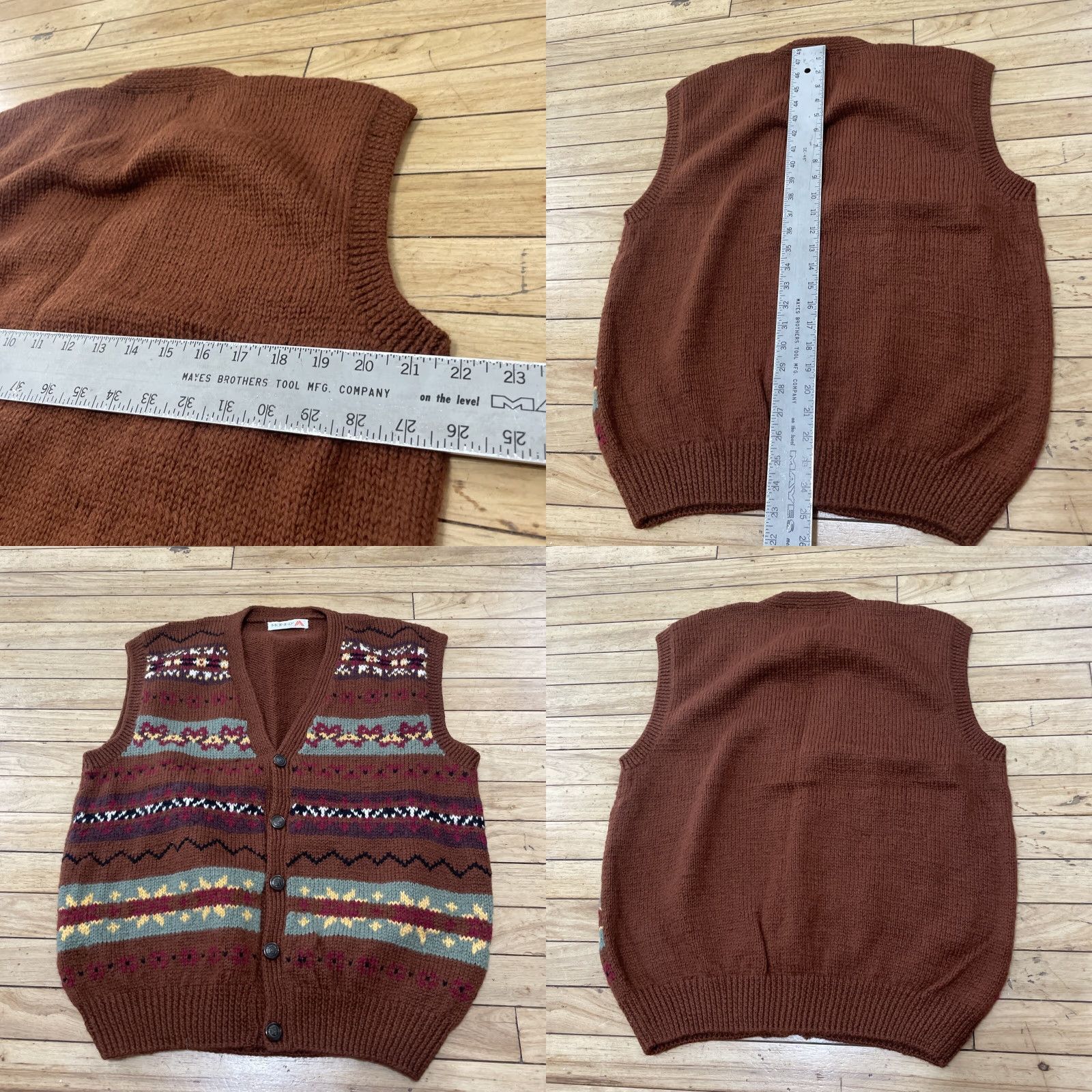 Vintage Manny Aztec Print Knit Vest Men M Brown Green Red Preppy Western Cardigan 42" Size US M / EU 48-50 / 2 - 8 Thumbnail