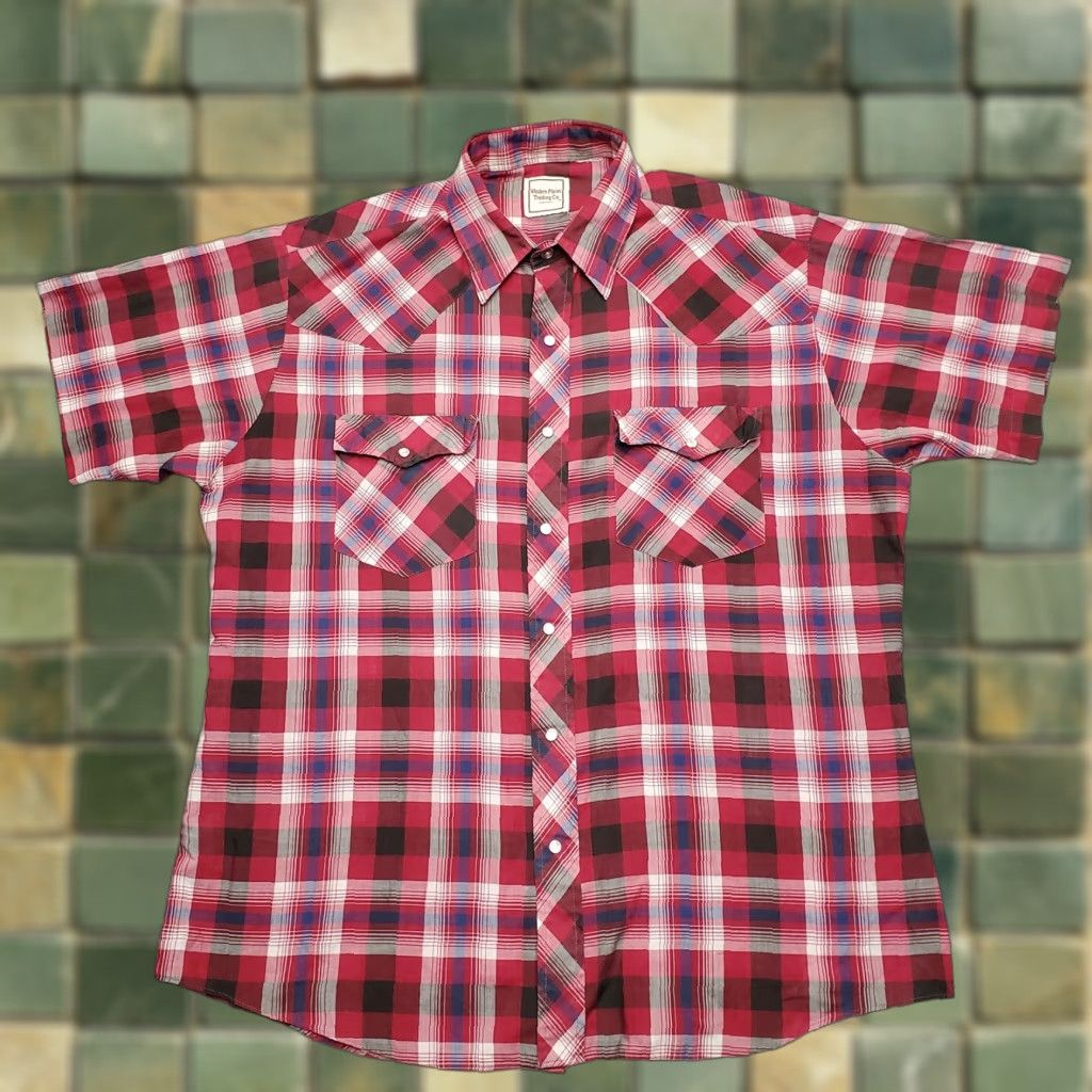 Vintage Western Plains Shirt Mens L Red Blue Plaid Pearl Snap Cowboy Casual Dad Vintage Size US L / EU 52-54 / 3 - 1 Thumbnail