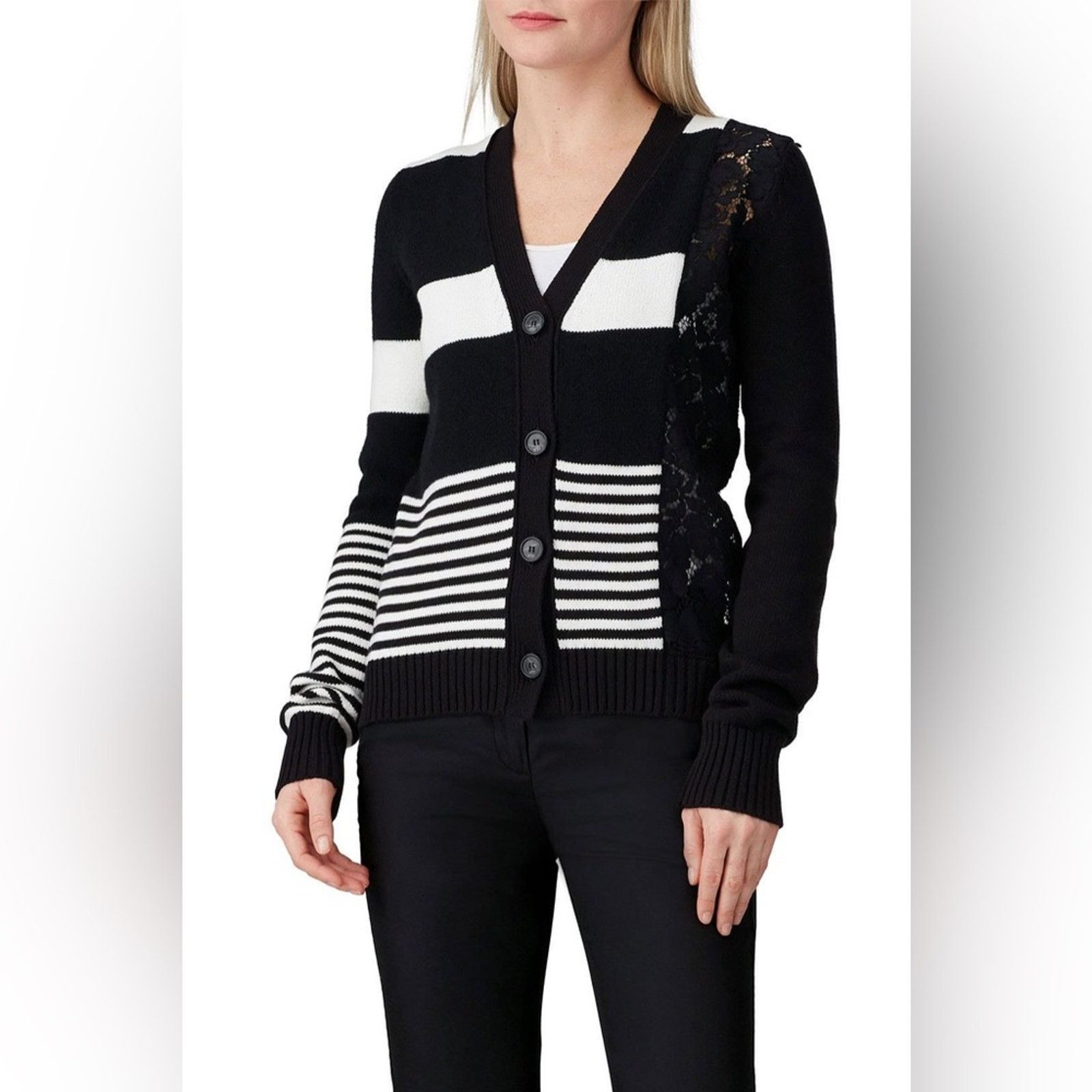 No. 21 No. 21 Size 2 Black and White Striped Lace Cardigan Size XS / US 0-2 / IT 36-38 - 2 Thumbnail