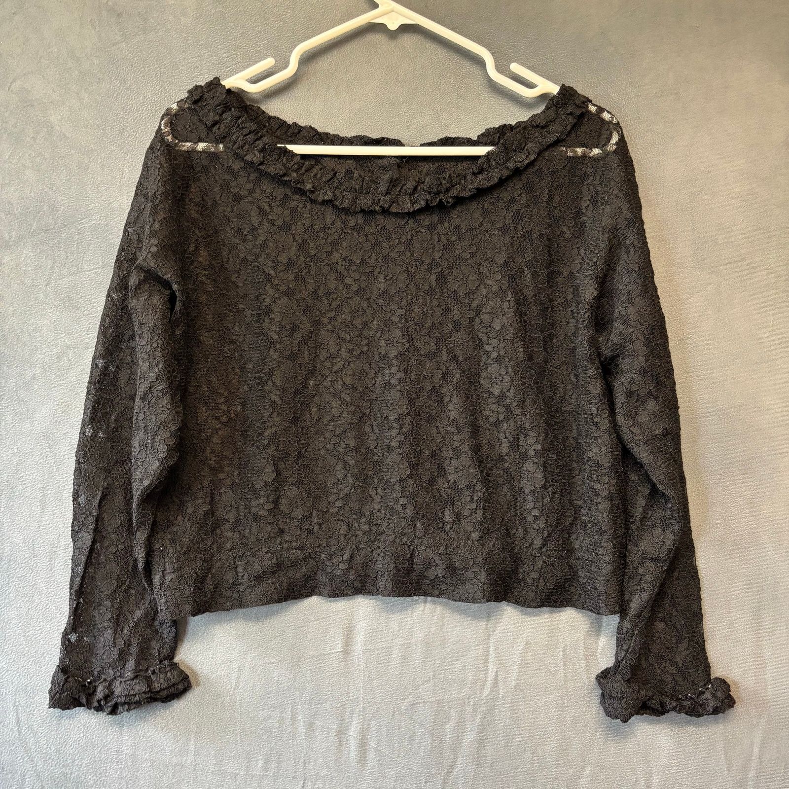 Other Lace Top Cropped Cardigan Womens Button Down Eyelet Ruffle Size XL / US 12-14 / IT 48-50 - 2 Thumbnail