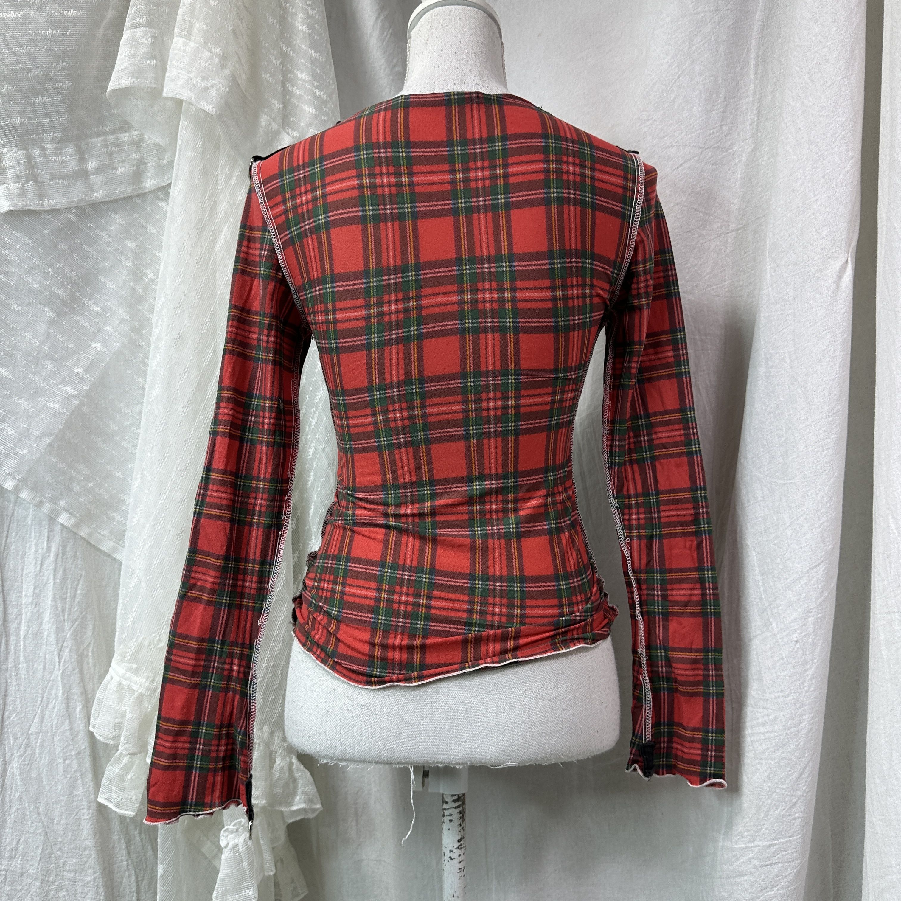 Vintage Vintage Avant Garde Tartan Riot Punk Meshtop 00s Size S / US 4 / IT 40 - 7 Thumbnail