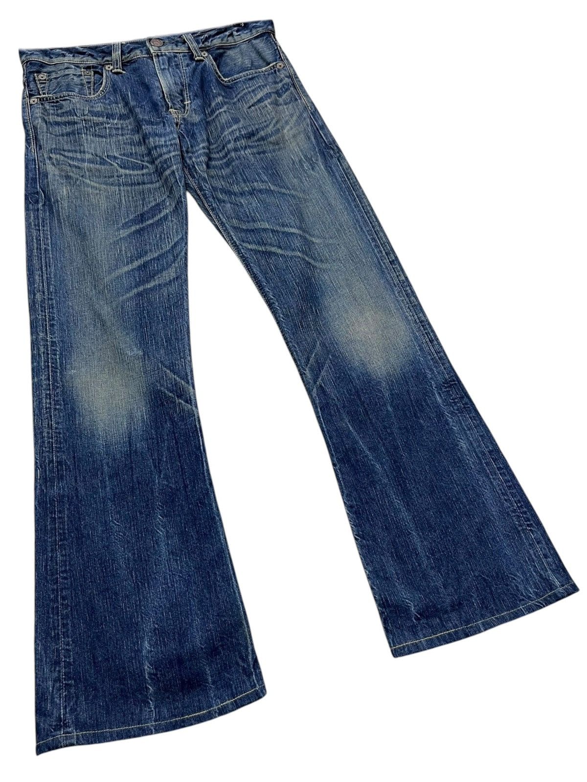 🔥Vintage FLARE EDWIN 503 BLUE TRIP RAW BLUE MUDWASH DENIM