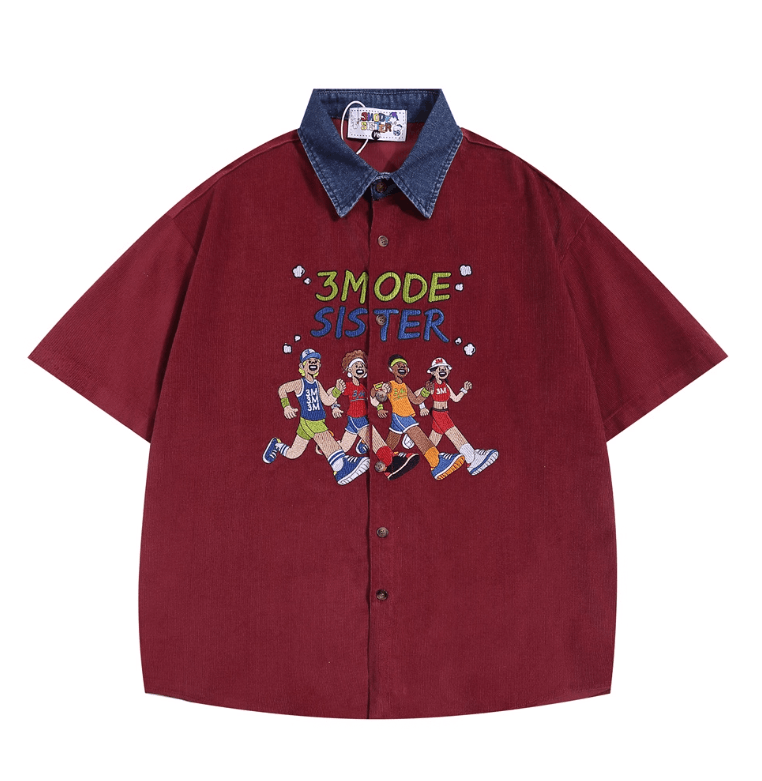 Vintage Men's patchwork casual cartoon embroidered loose shirt Size US M / EU 48-50 / 2 - 1 Thumbnail