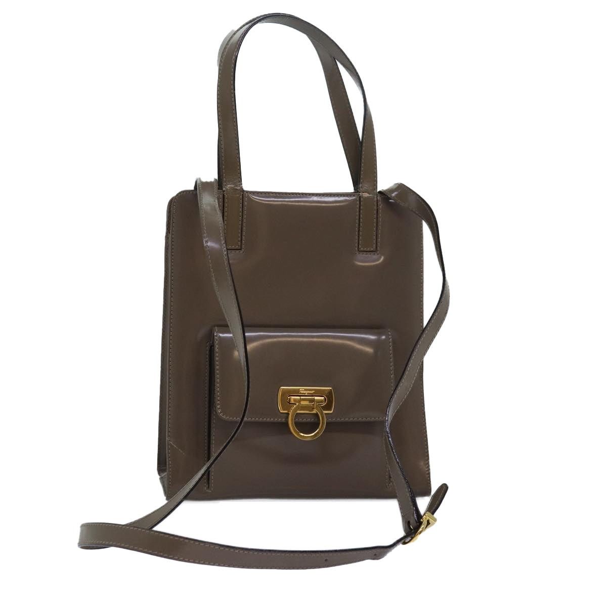 Salvatore Ferragamo Salvatore Ferragamo Gancini Hand Bag Enamel Gray Size ONE SIZE - 1 Thumbnail