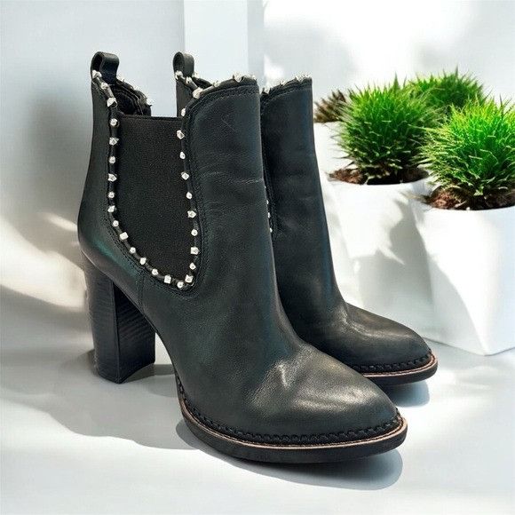 Sam Edelman Sam Edelman Black Leather Studded Heeled Ankle Boots Size US 8.5 / IT 38.5 - 1 Thumbnail