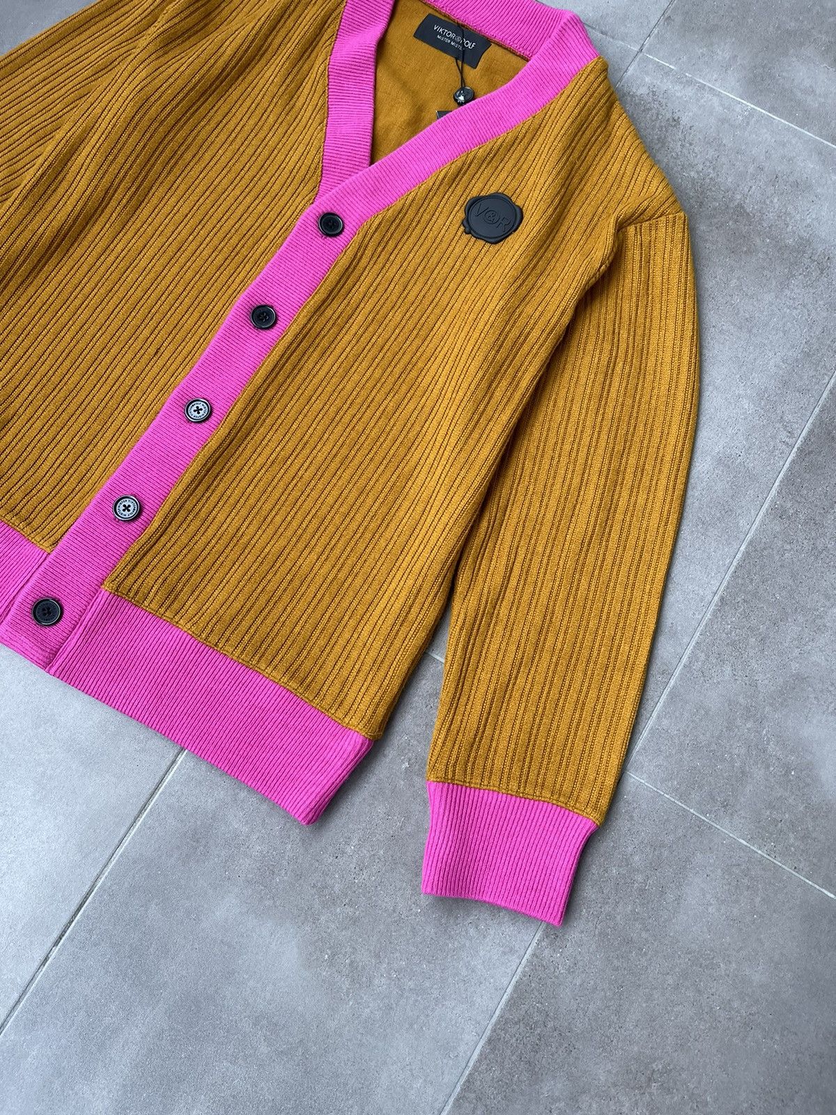 Viktor & Rolf !DS! FW22 Viktor & Rolf Logo Pink Brown Wool Cardigan Size US XL / EU 56 / 4 - 7 Thumbnail