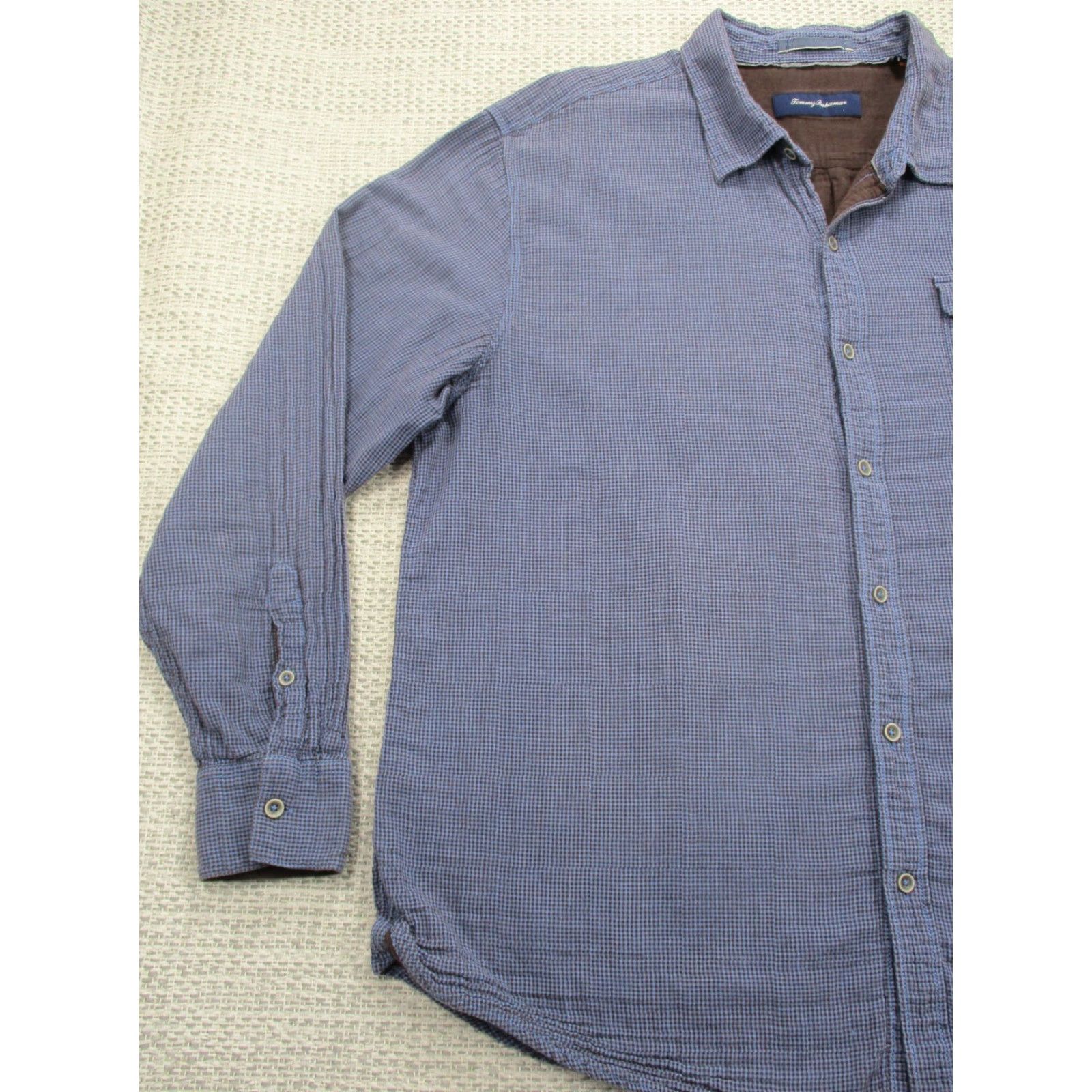 Tommy Bahama VINTAGE Tommy Bahama Shirt Mens L Button-Up Long Sleeve 2 Layer Breathable Sheer Check Blue Cotton Casual Beach USA 90s Mens Size US L / EU 52-54 / 3 - 3 Thumbnail