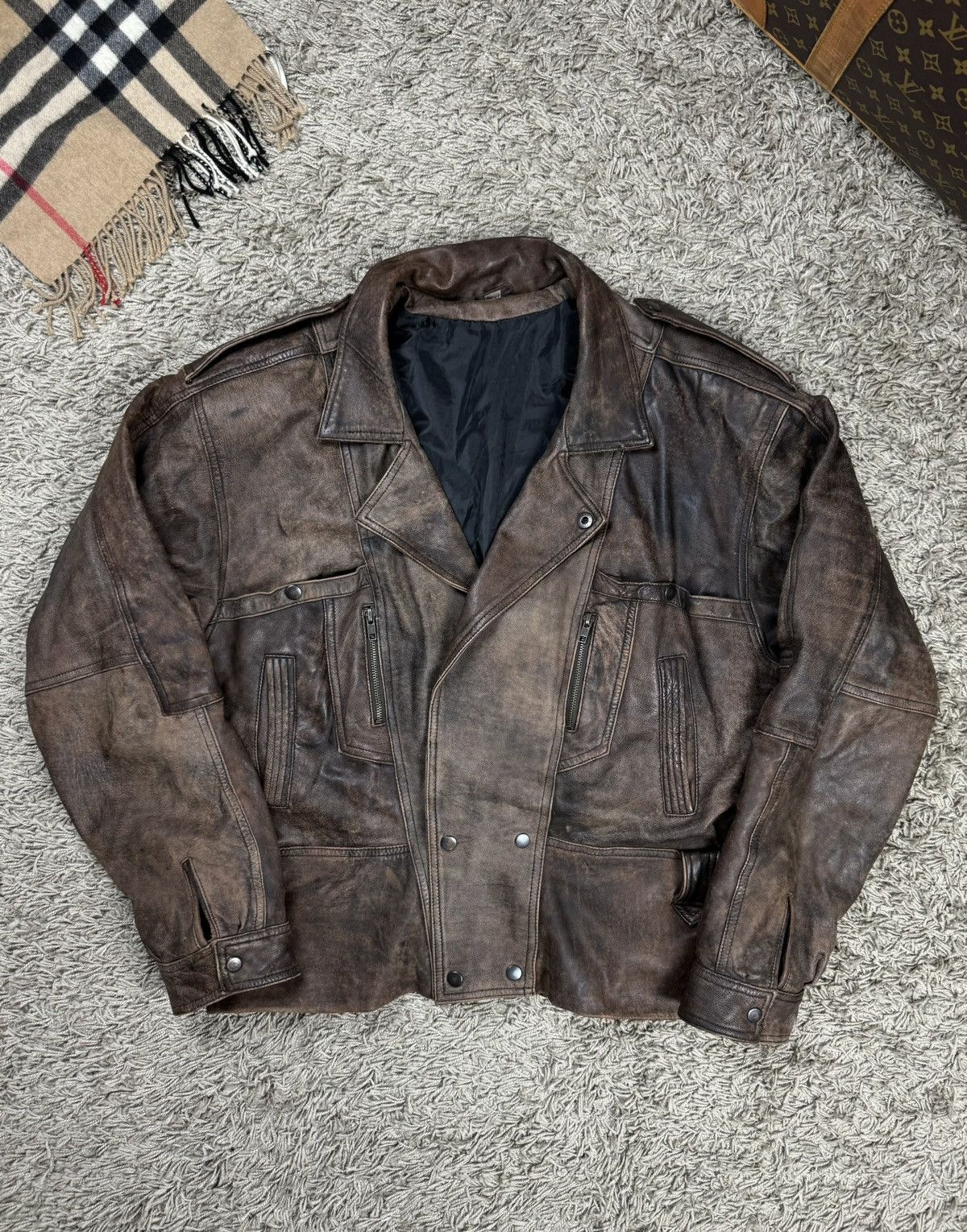 Vintage Vintage leather bomber jacket 90s original retro casual item Size US L / EU 52-54 / 3 - 2 Thumbnail