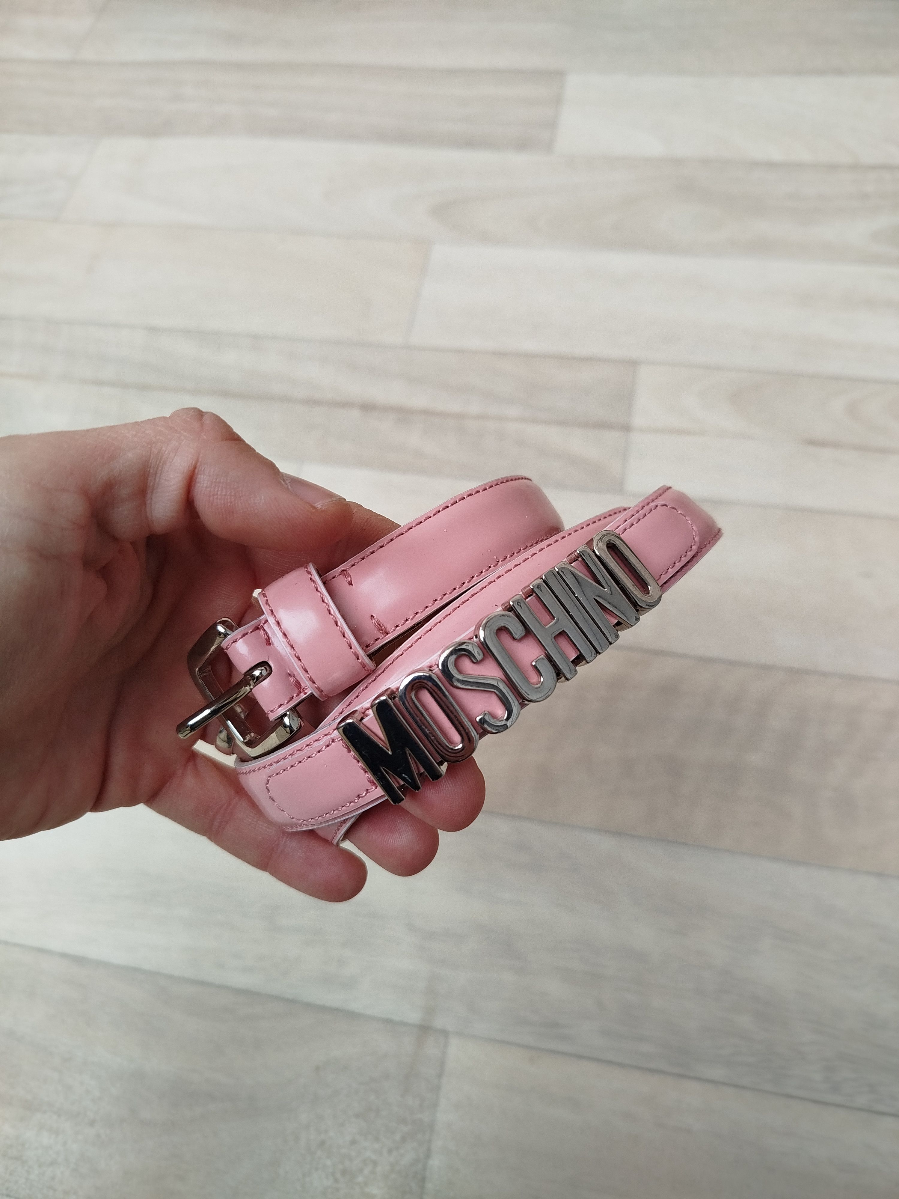 Moschino MOSCHINO Belt ~ Pink Leather Silver tone Logo display picture 2