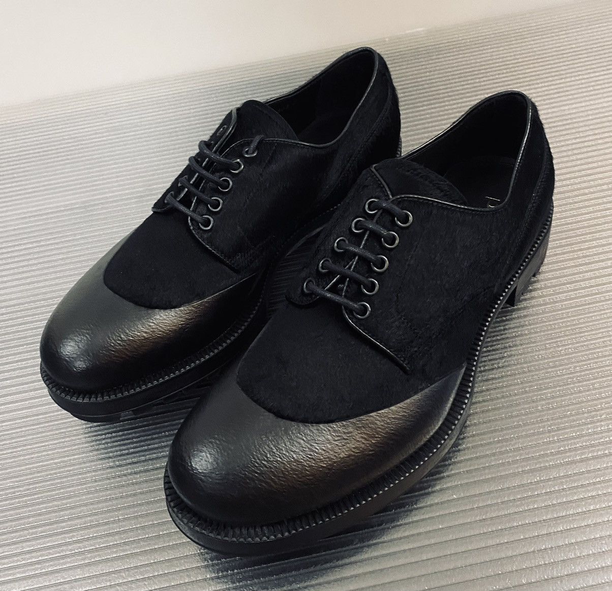 Prada Prada 🇮🇹 Nero NZ Brushed Pony Hair Rubber Dip Toe Derby 9 NEW Size US 8 / EU 41 - 1 Thumbnail