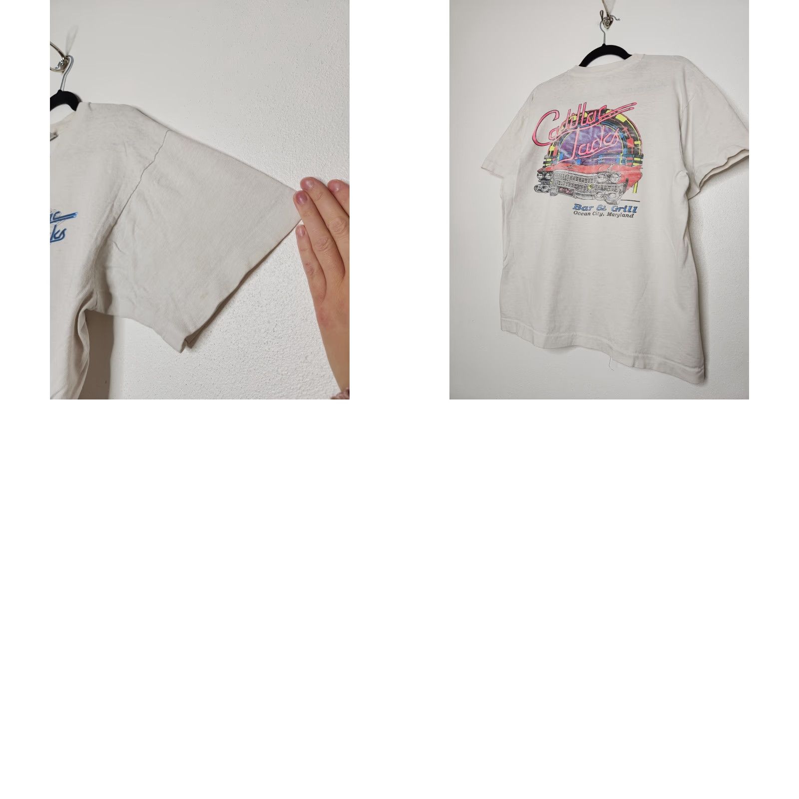 Fruit Of The Loom VINTAGE y2k Cadillac Joes Car Auto Double Sided Single Stitch Large Faded Worn Shirt Mens Large White Fruit of the Loom 90s Size US L / EU 52-54 / 3 - 8 Thumbnail