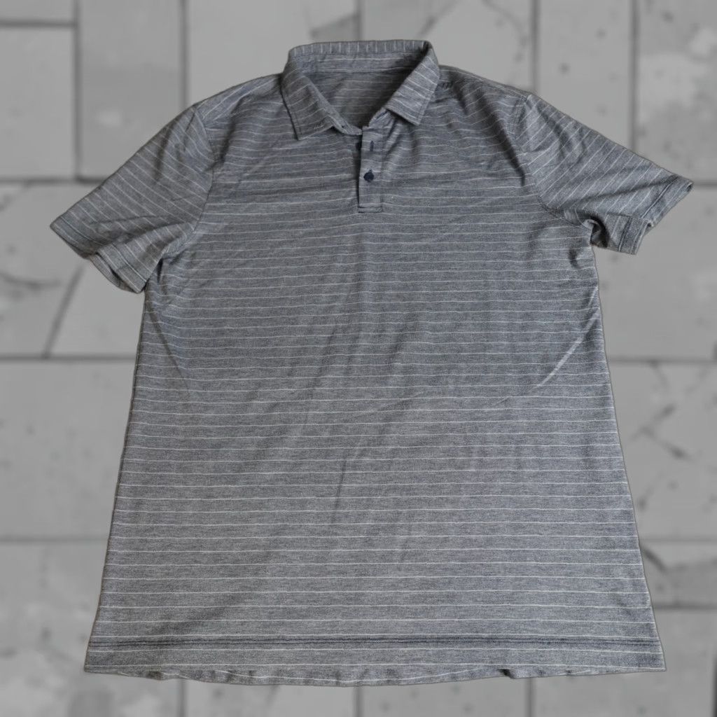 Lululemon Lululemon Polo Shirt Medium Blue Heather Striped Short Sleeve Evolution Mens Polo Shirt M Blue Striped Performance Golf Summer Spring Stretch Logo Size US M / EU 48-50 / 2 - 1 Thumbnail