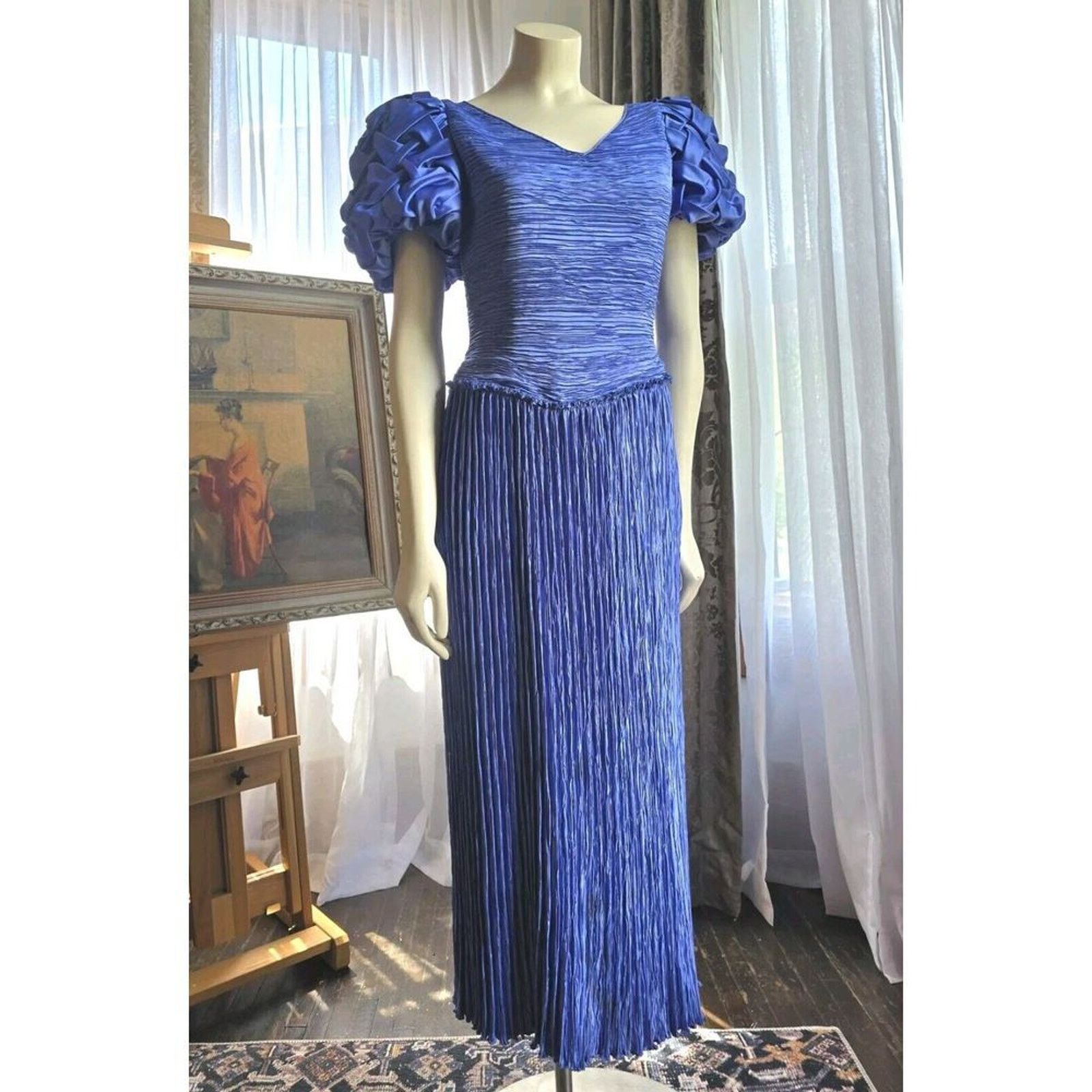 Mary McFadden Vintage Mary McFadden Blue Pleated Plisse dress gown S,M Size S / US 4 / IT 40 - 9 Thumbnail