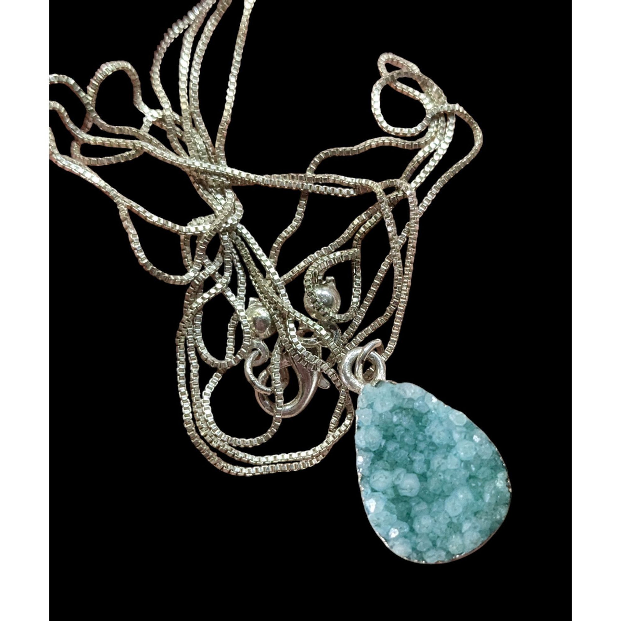 Other Mermaidcore Aqua Blue Druzy Teardrop Pendant On Silver Tone Size ONE SIZE - 7 Thumbnail