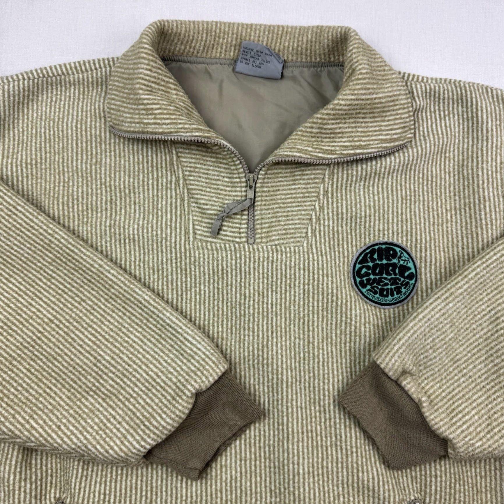 Rip Curl VINTAGE Rip Curl Fleece Quarter Zip Pullover Jacket Adult Large Striped Beige 80s Surf Mens Size US L / EU 52-54 / 3 - 2 Thumbnail