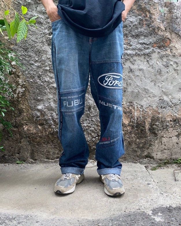 Vintage Fubu baggy Racing blue jeans | Grailed