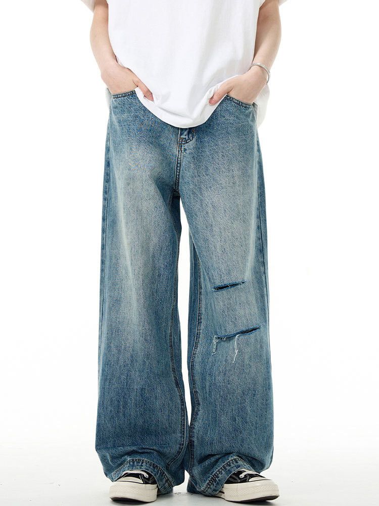 Japanese Brand × Jean Blue men's casual all-match loose washed ripped jeans Size US 32 / EU 48 - 1 Thumbnail