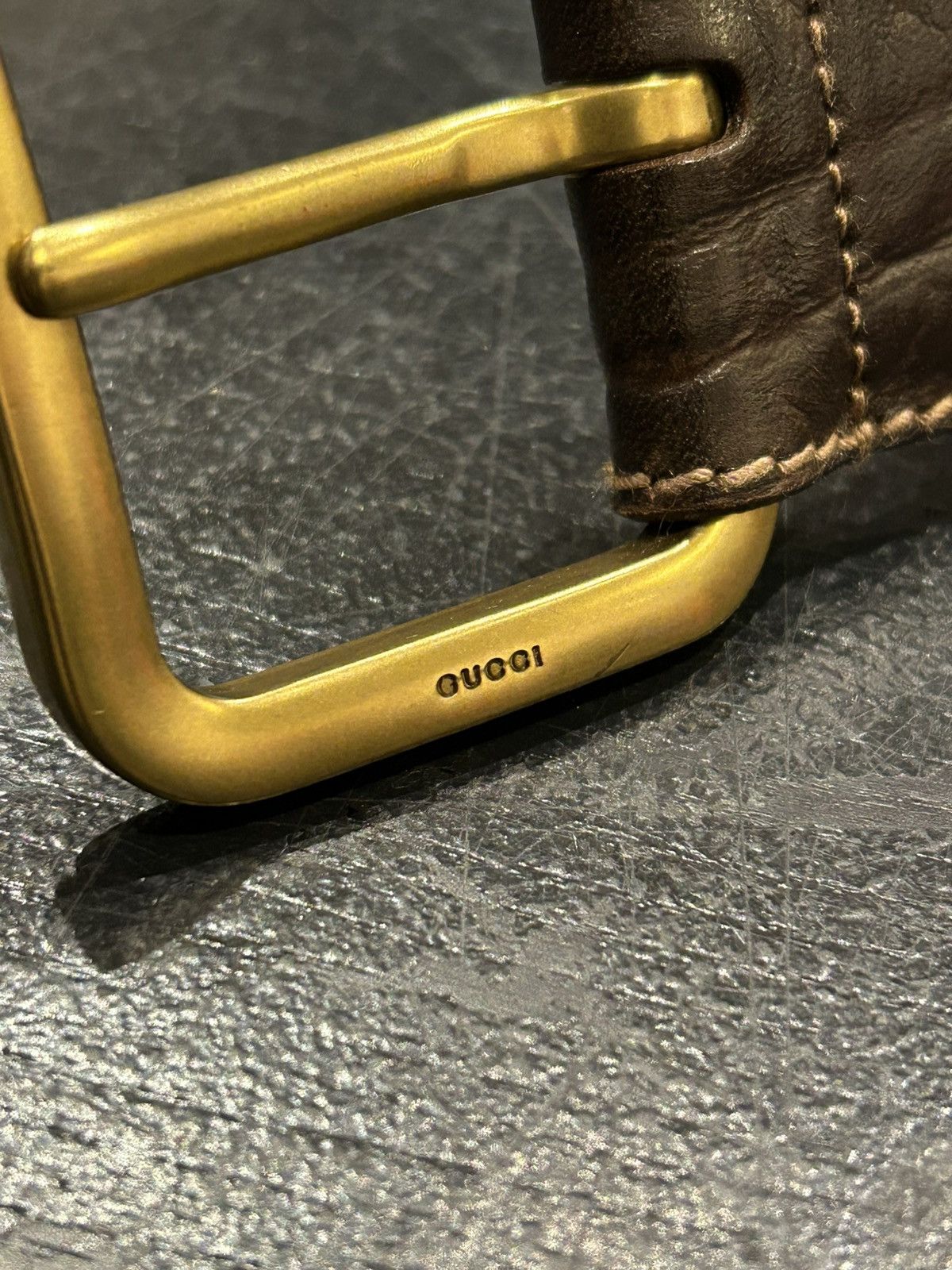 Gucci Gucci Gild Buckle Brown Leather Belt Size 38 - 2 Thumbnail