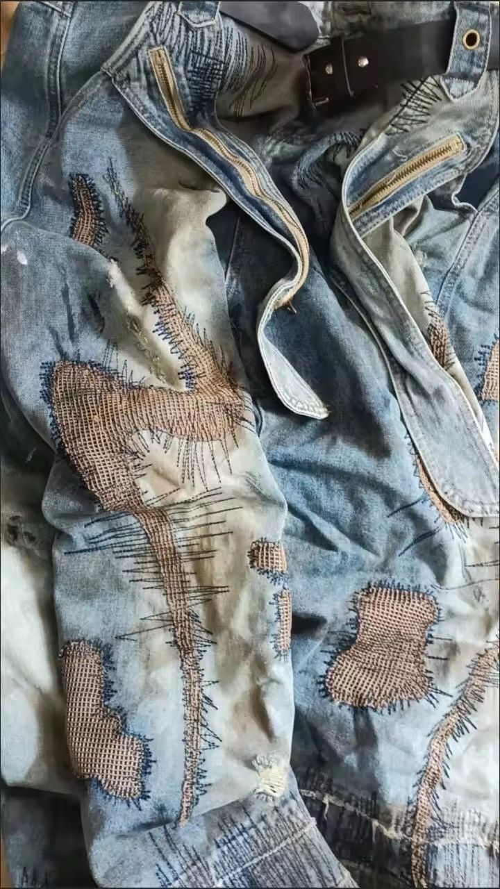Japanese Brand × Jean Distressed Embroidered Wide Leg Denim Size 27" / US 4 / IT 40 - 7 Thumbnail