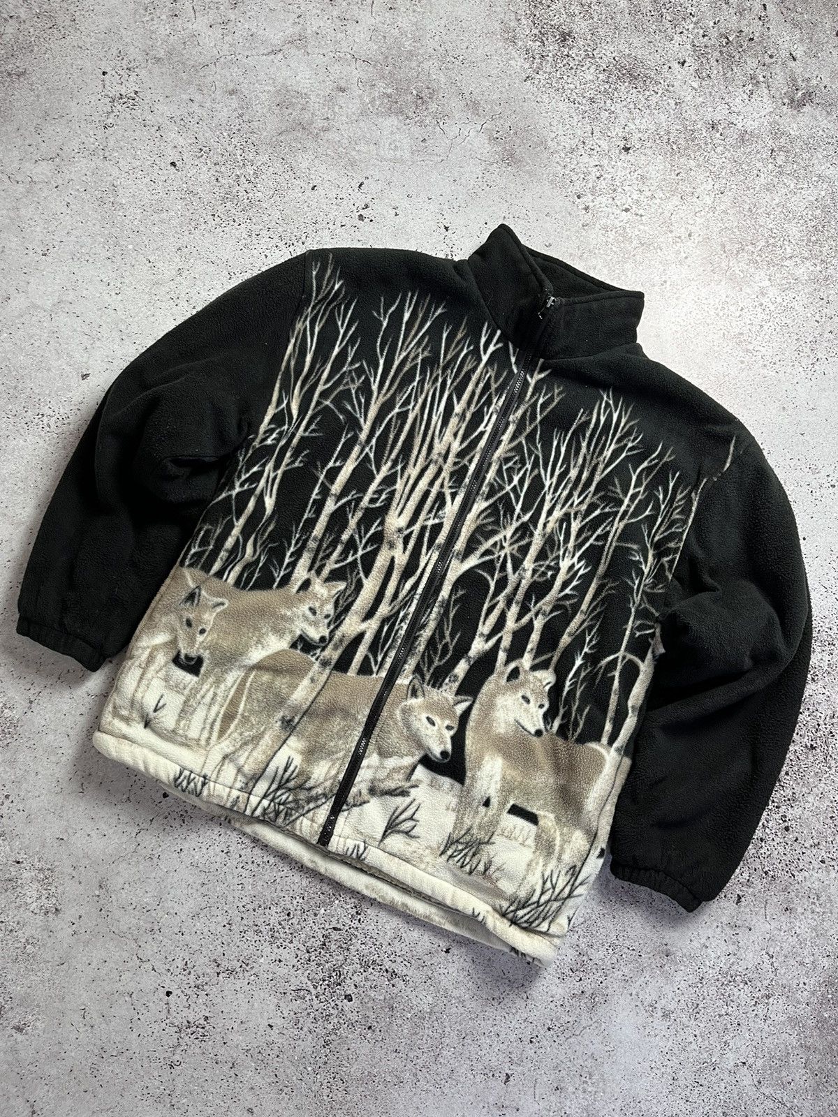 🐺Vintage Wolf Fleece Jacket AOP Graphic Nature 90s Y2K