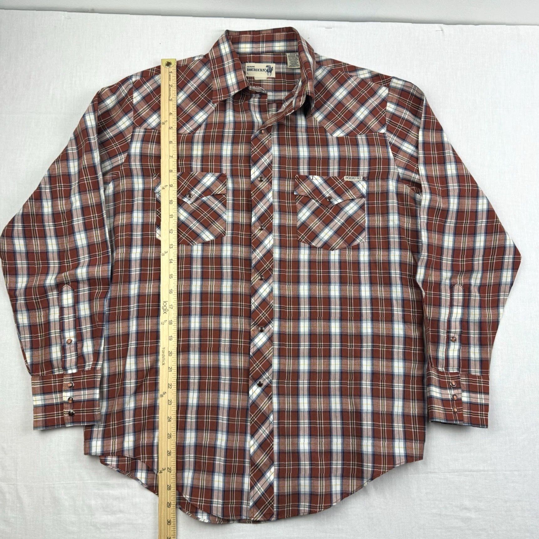 Vintage VINTAGE Roebuck & Co. Western Shirt Men L Red Plaid Pearl Snap 80s 90s Cowboy USA Size US L / EU 52-54 / 3 - 5 Thumbnail