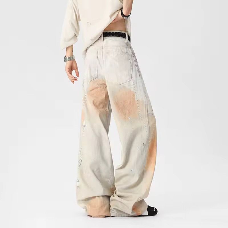 Other Orange and cream wide leg jeans with a unique design Size US 31 - 3 Thumbnail