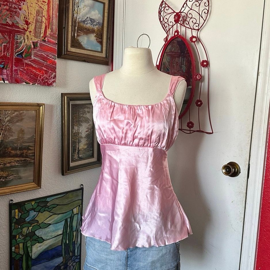 fashion bug silky pink babydoll tank top vintage rare