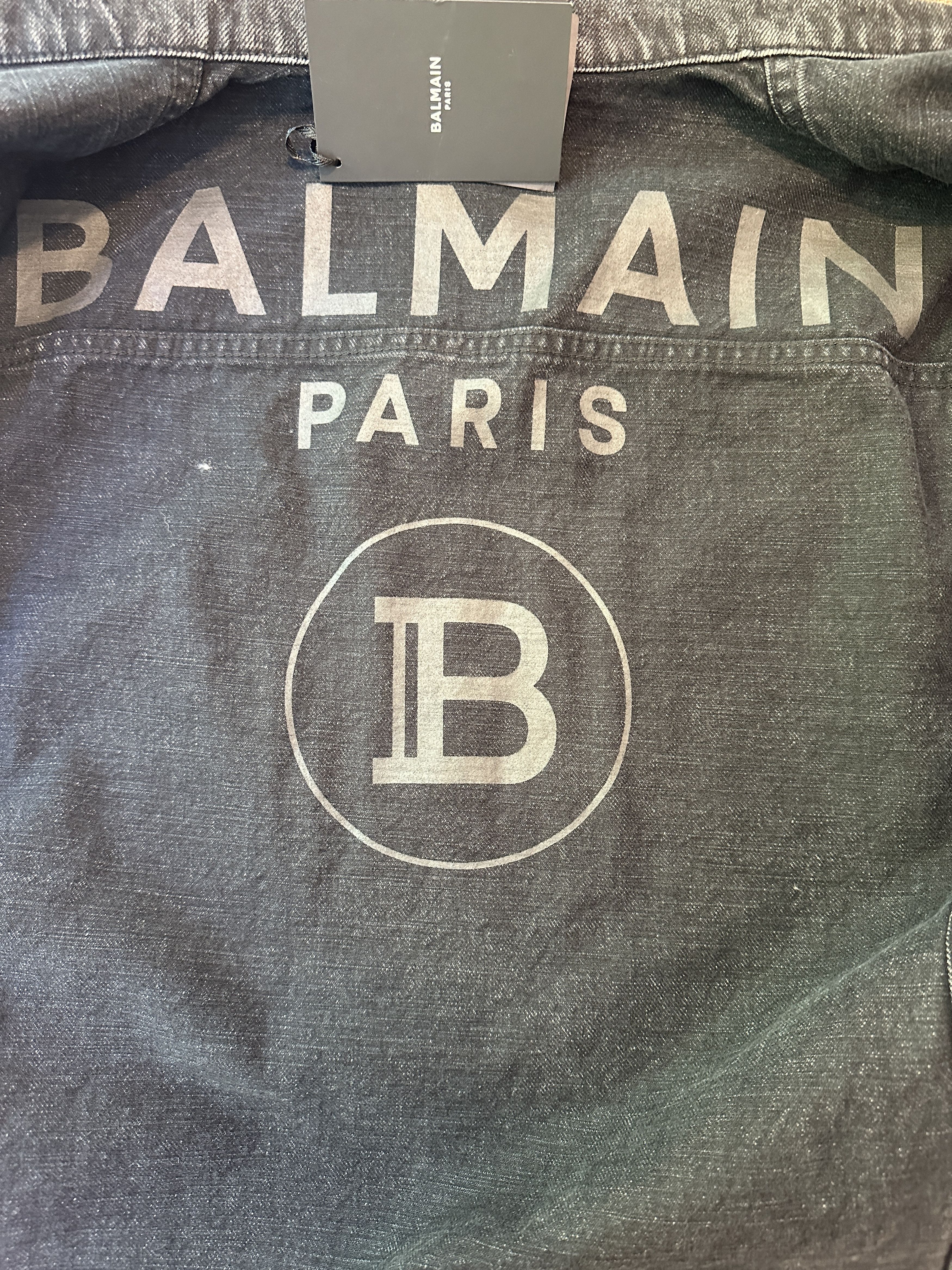 Balmain BALMAIN BLACK DISTRESSED DENIM PLEATED PLACKET JACKET Size US L / EU 52-54 / 3 - 7 Thumbnail