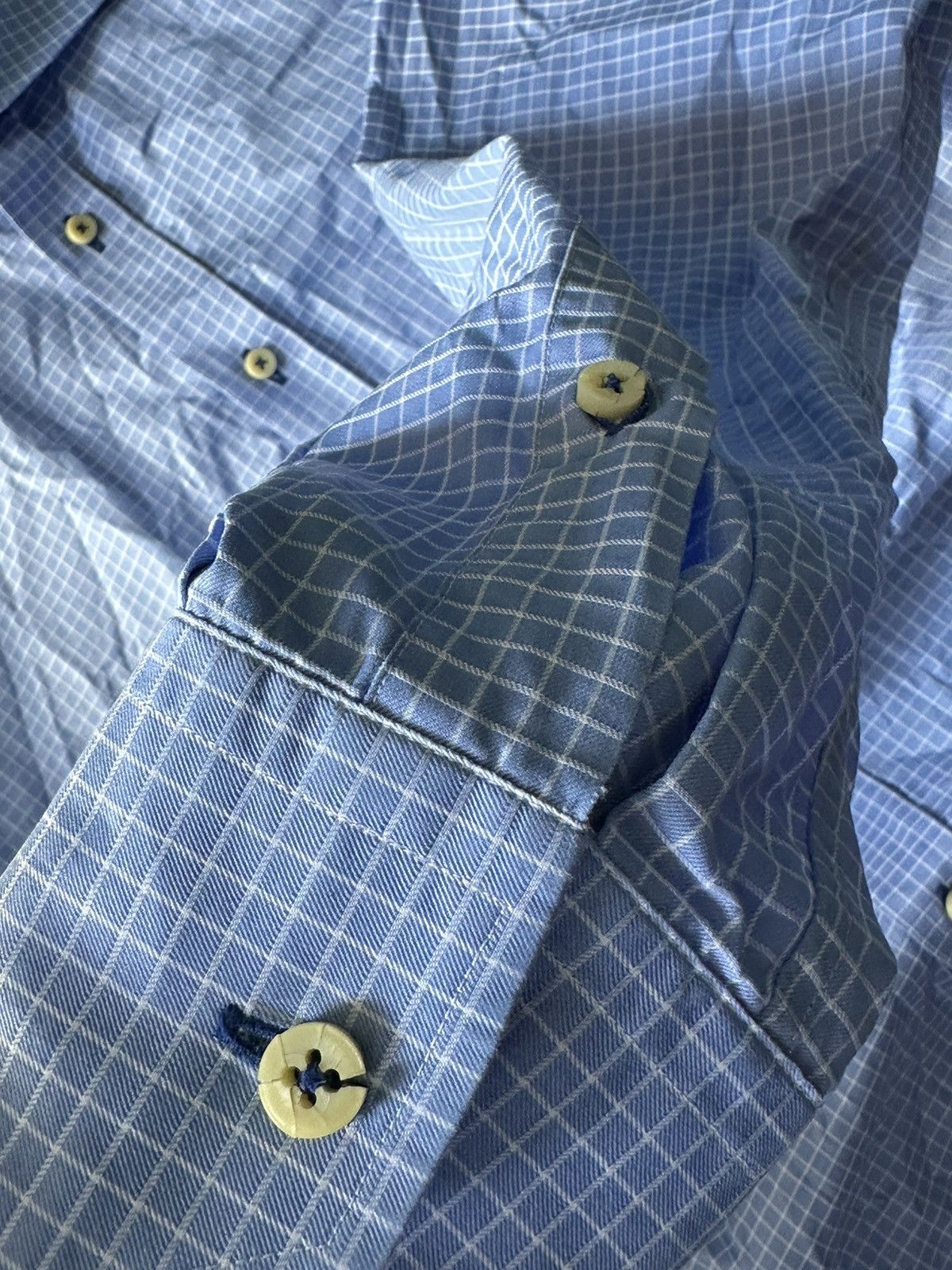 Designer × Strenstroms × Vintage Strenstroms Men 16 1/2 42 M Casual Shirt flannel white-blue Size US L / EU 52-54 / 3 - 10 Thumbnail