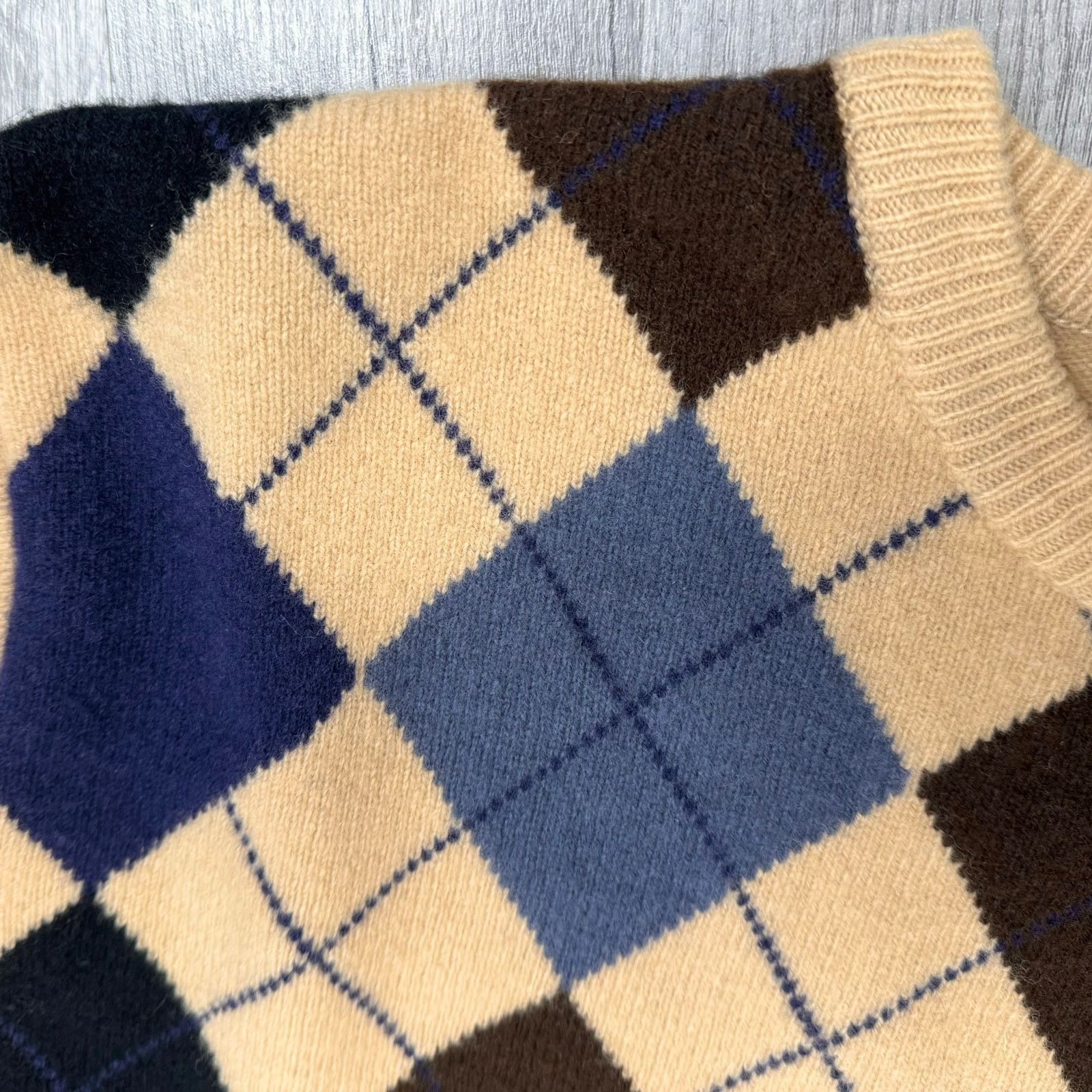 Vintage Harry Vardon 100% Wool Argyle Tan Blue Sweater Crewneck Golf Size US L / EU 52-54 / 3 - 3 Thumbnail