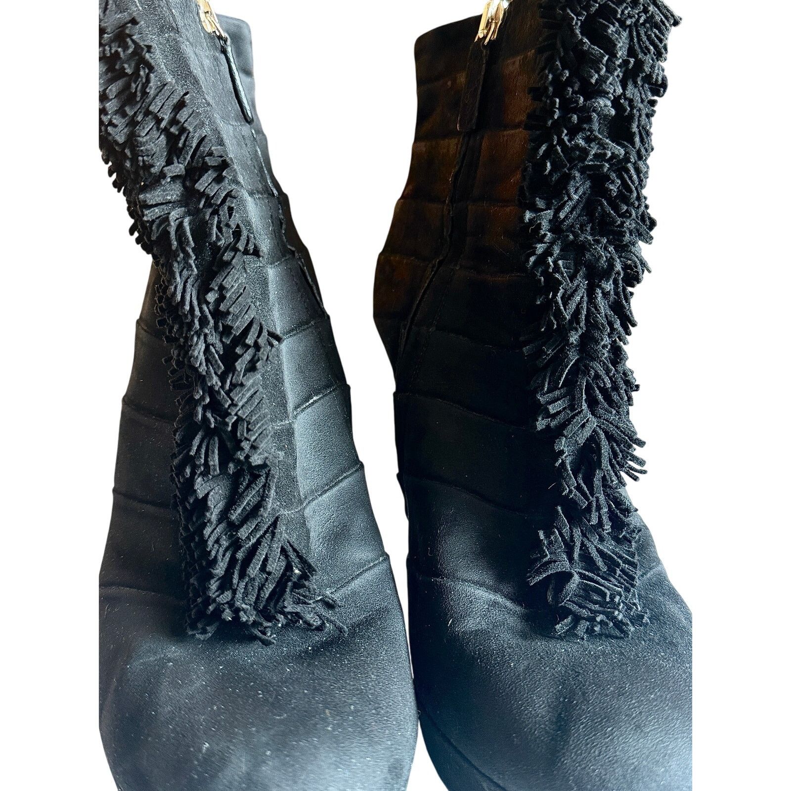 Gucci Gucci Women's Black Suede Fringe Trim Accent Lace-Up Boots Size US 8 / IT 38 - 5 Thumbnail