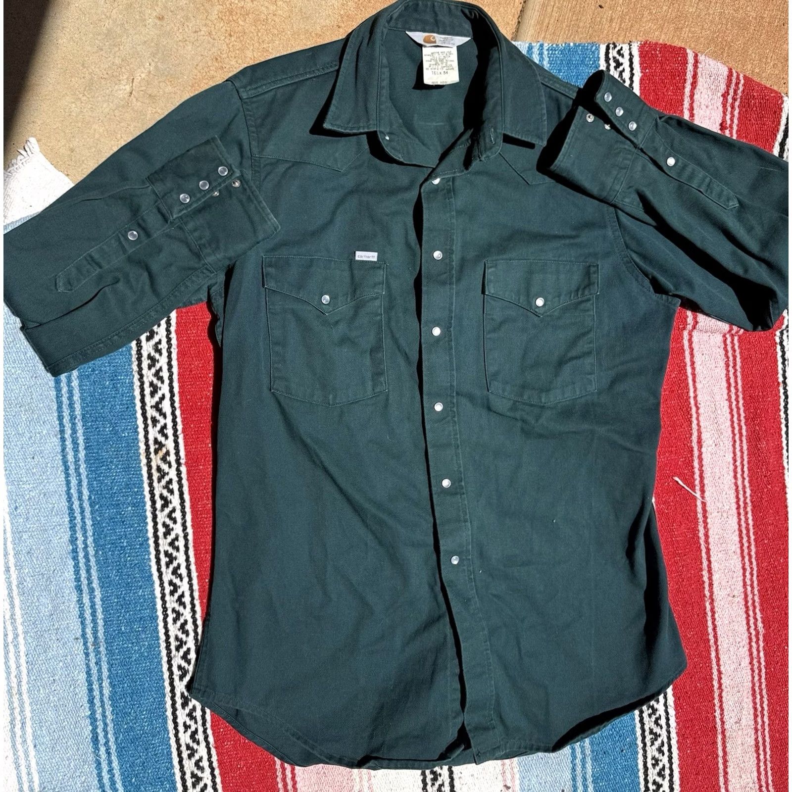 Carhartt VINTAGE Carhartt Rugged Outdoor Shirt Mens L Green Cotton Snap Front Long Sleeve Button-Up Shirt Size US L / EU 52-54 / 3 - 2 Thumbnail