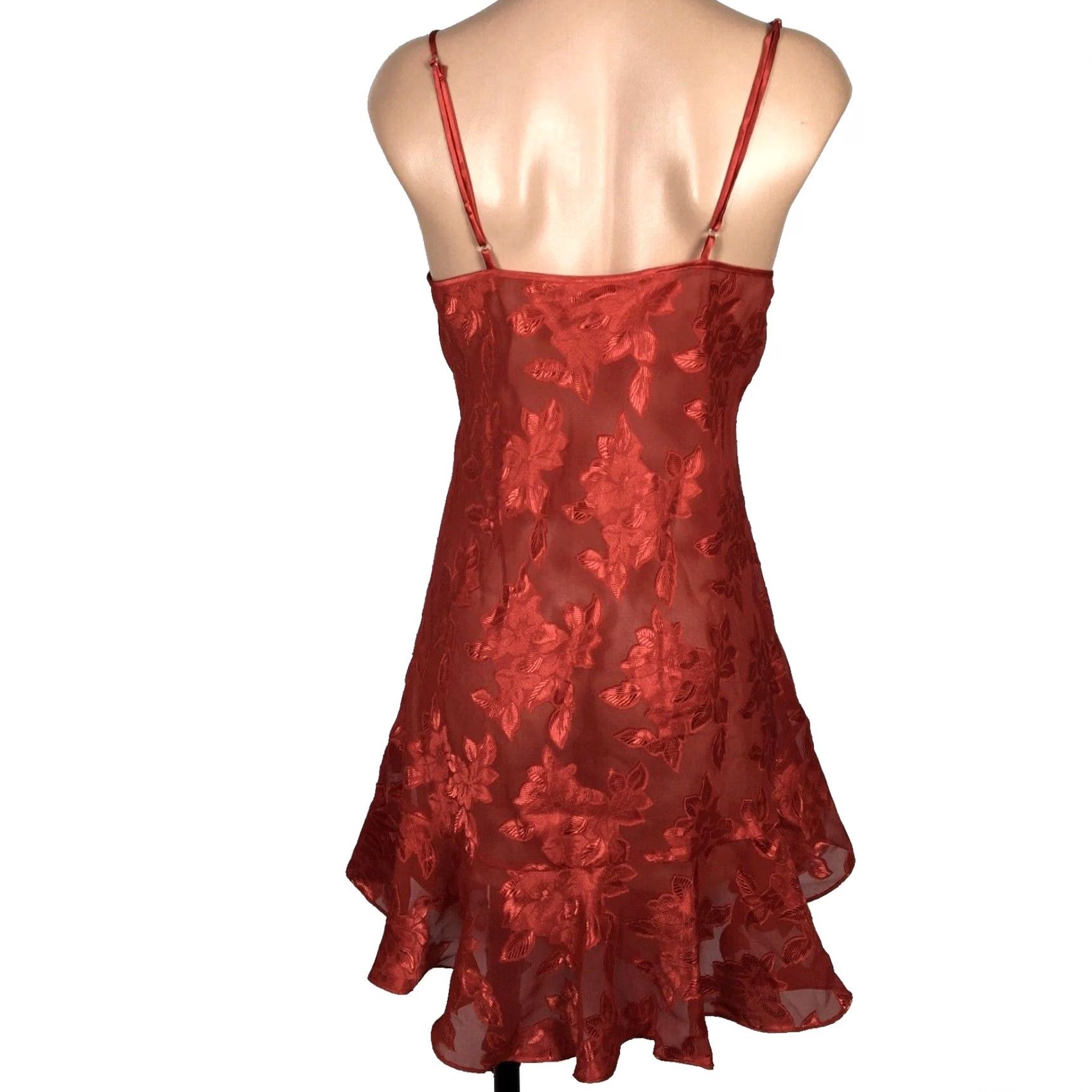 Vintage VTG 90s y2k Honors Intimates Floral Roses Sheer Lace Sexy Chemise Lingerie Gown Red Size S Womens Size ONE SIZE - 2 Thumbnail