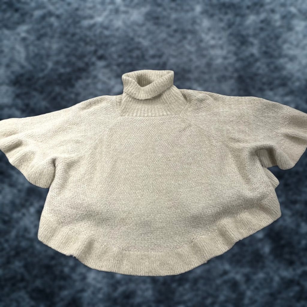 Anthropologie VINTAGE Anthropologie Womens Sweater Caped Poncho Turtleneck One Size Beige Oversized Knit Size ONE SIZE - 1 Thumbnail