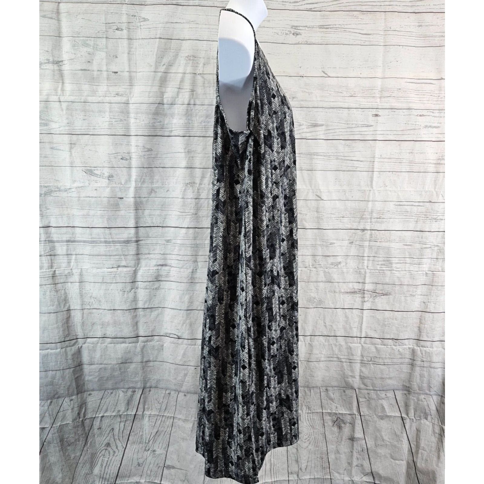 Vintage Catherines Dress 1X Sleeveless Black Gray Herringbone Knee Length Polyester Spandex A-Line Womens Shirt? Size XL / US 12-14 / IT 48-50 - 3 Thumbnail