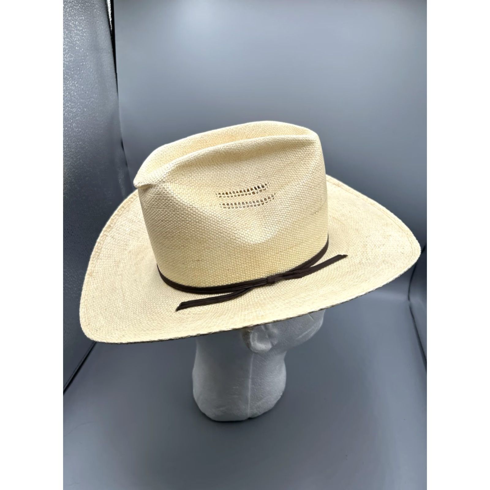 CO VINTAGE American Hat Co Bangora Cowboy Hat Fitted Mens 6 5/8 Tan Straw Ventilated Cattleman Hat Beige Wide Brim Mens Cowboy Hat Size ONE SIZE - 7 Thumbnail