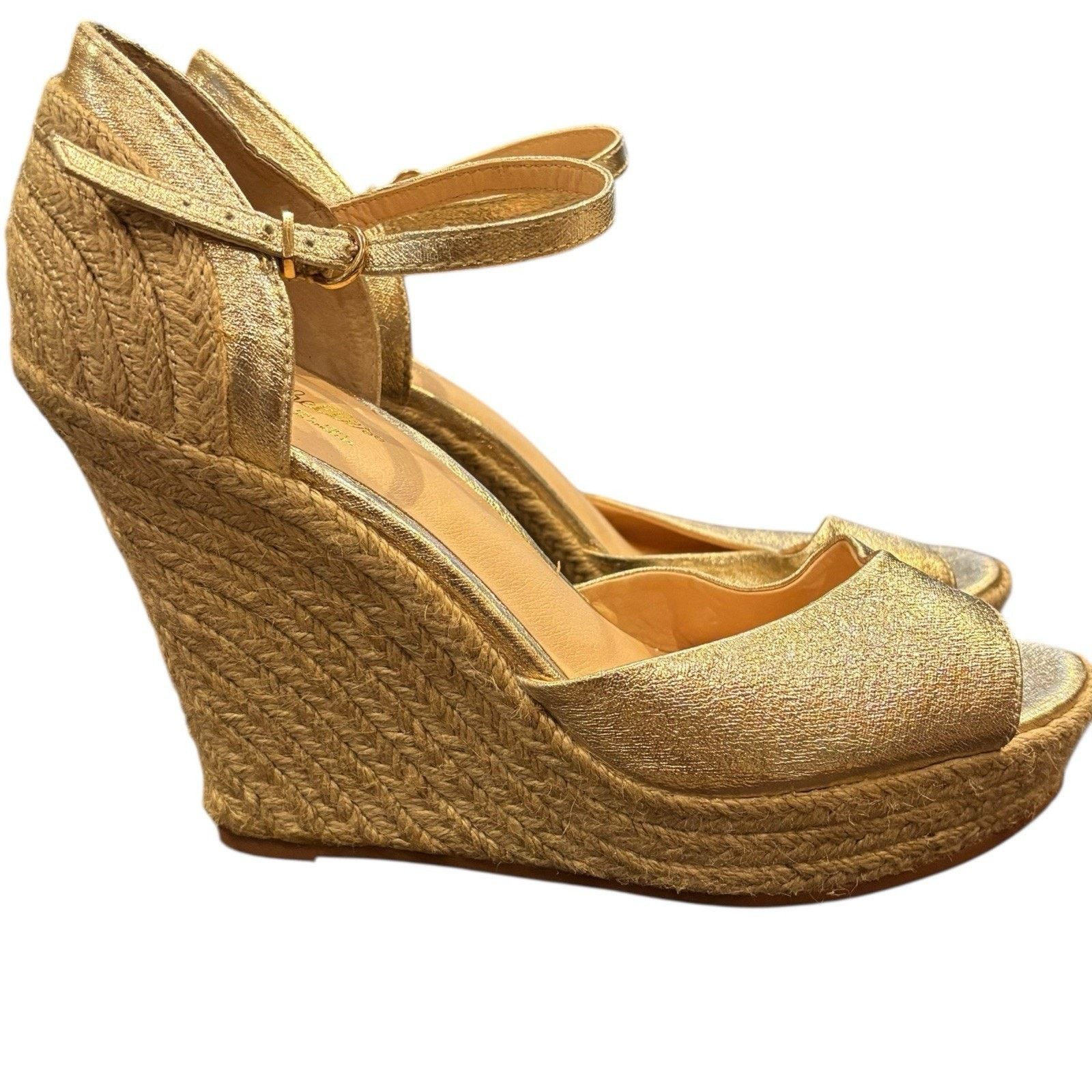 Seychelles Seychelles Open Toe Gold Espadrille Covered Heel 5" Wedge 9 Size US 9 / IT 39 - 4 Thumbnail