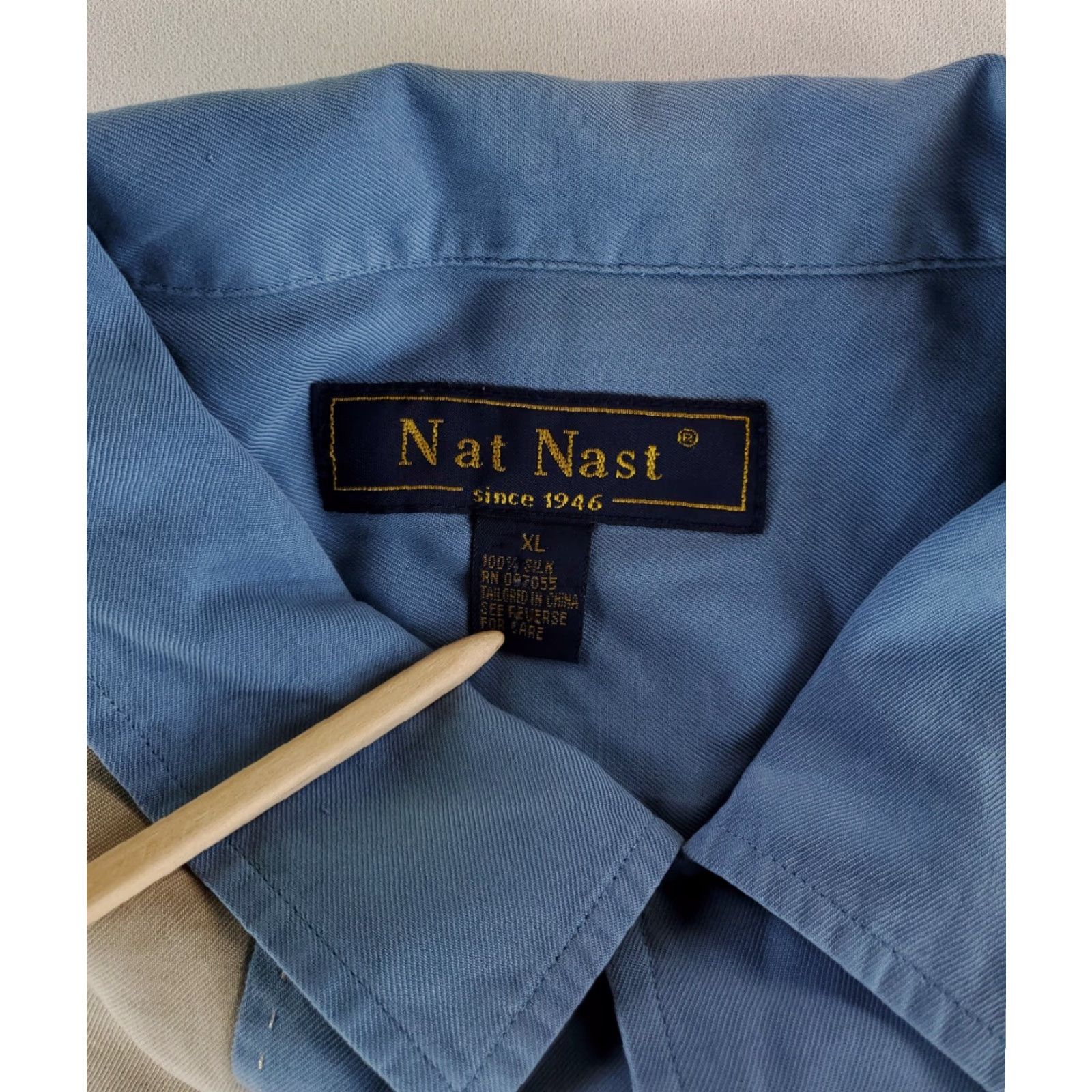 Nat Nast Nat Nast Bowling Shirt 100% Silk Button Up Loop Collar Blue White Mens XL Shirts Blue White XL Mens Size US XL / EU 56 / 4 - 2 Thumbnail