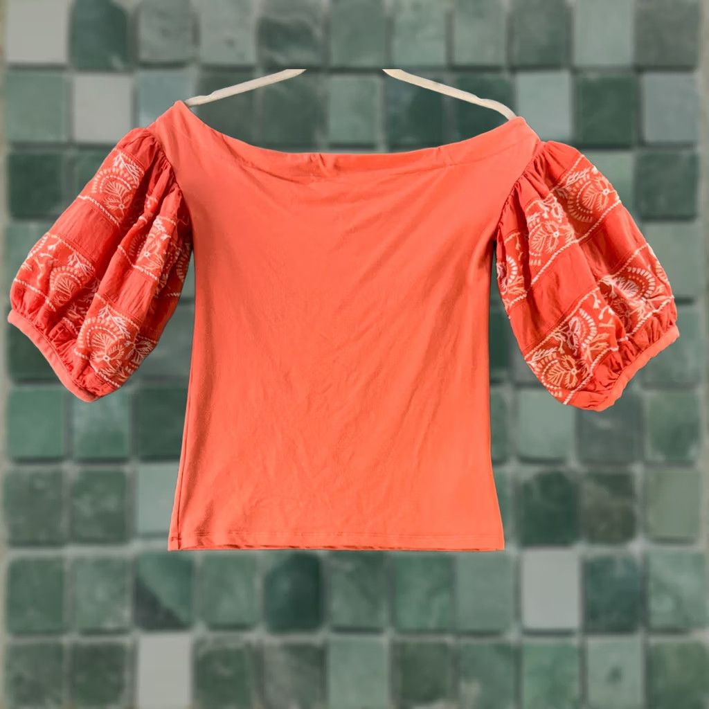 Free People Free People Rock With It Top Womens Small Orange Off Shoulder Embroidered Boho Size S / US 4 / IT 40 - 1 Thumbnail