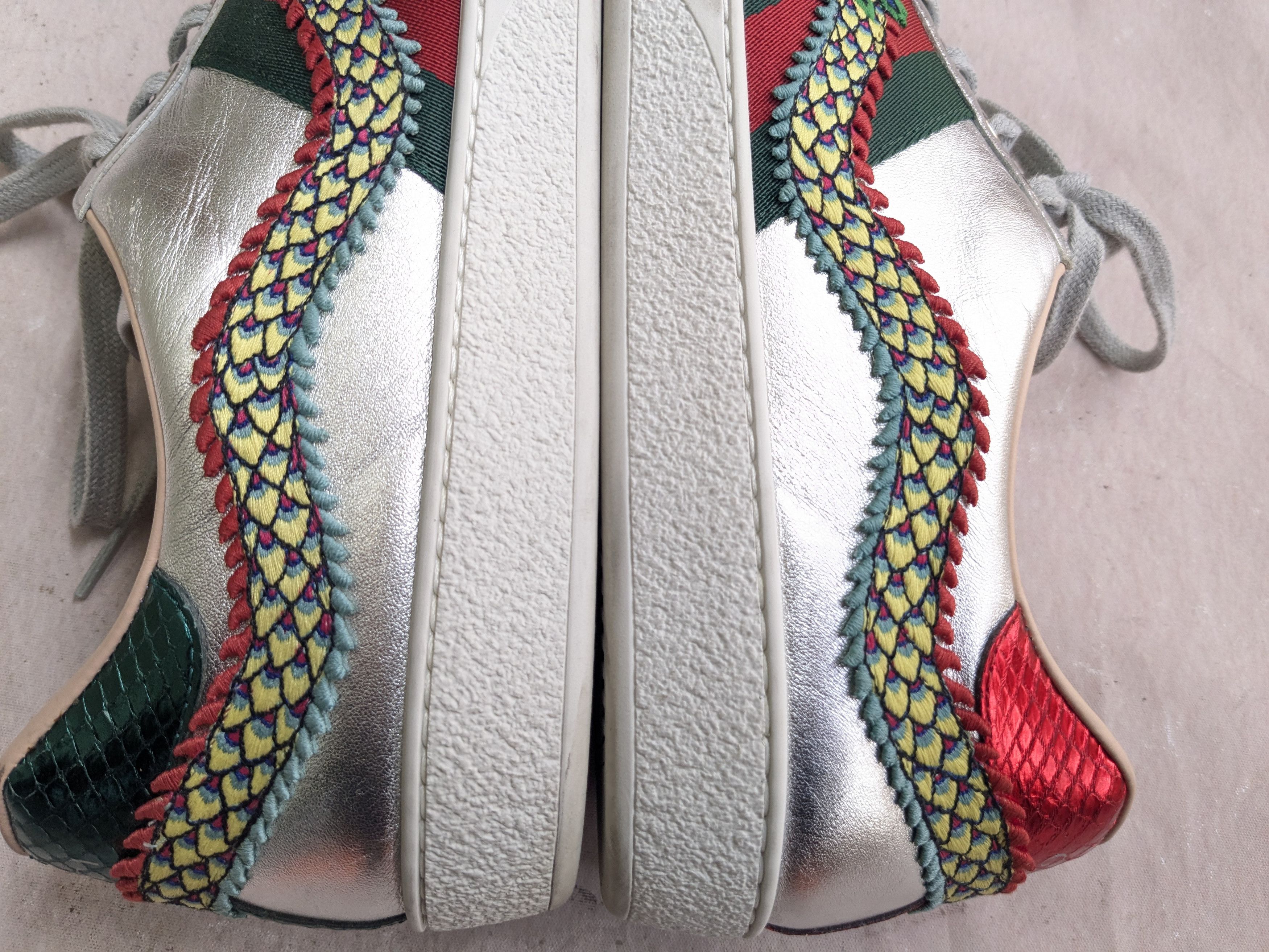 Gucci Gucci Ace Silver Dragon Sneakers 11.5 Leather Low 473765 Size US 11.5 / EU 44-45 - 12 Thumbnail